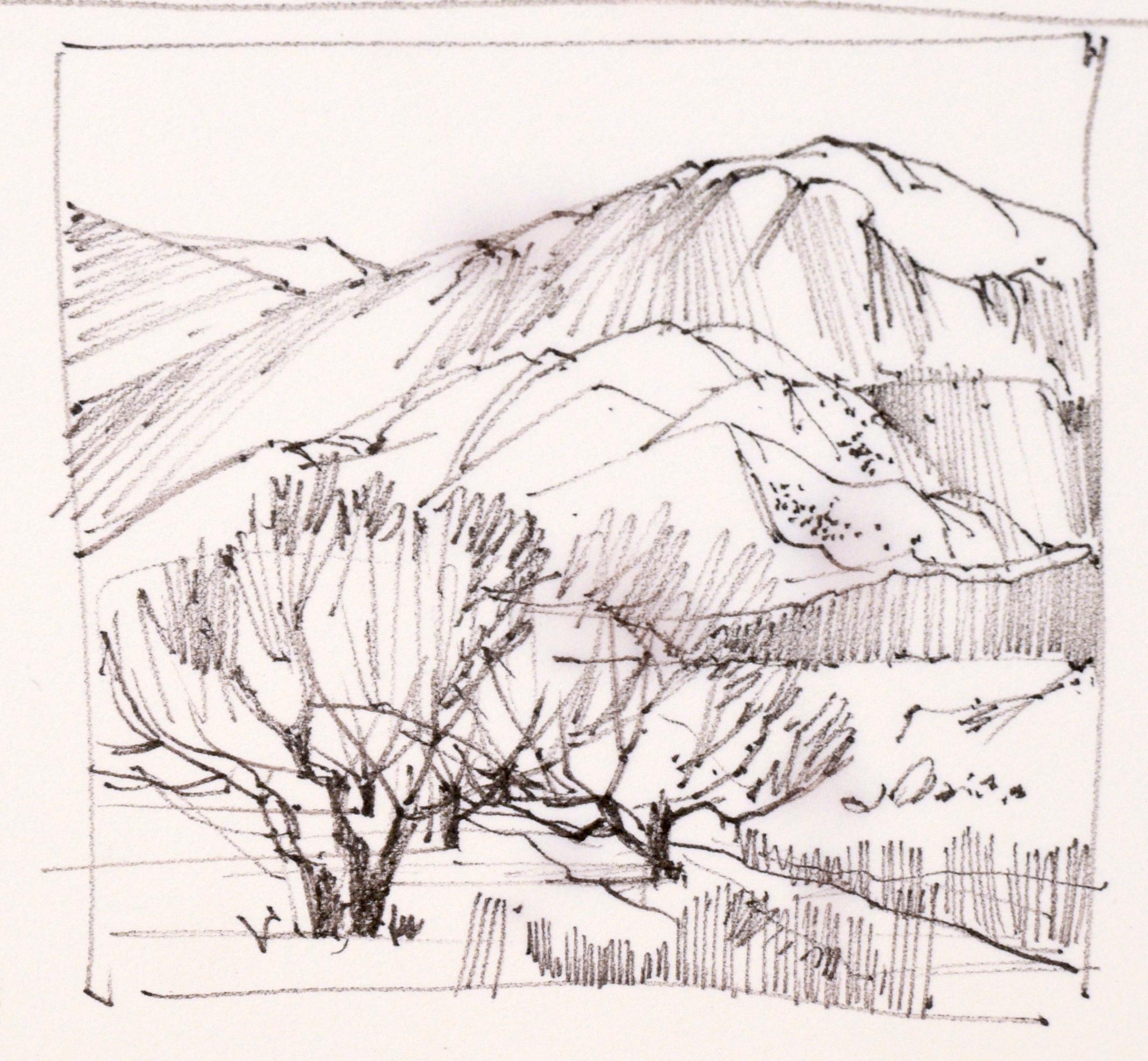 Four-Panel Thumbnail Sketches of Desert and Canyon Landscapes in Ink on Paper - American Impressionist Art by Laurence Sisson