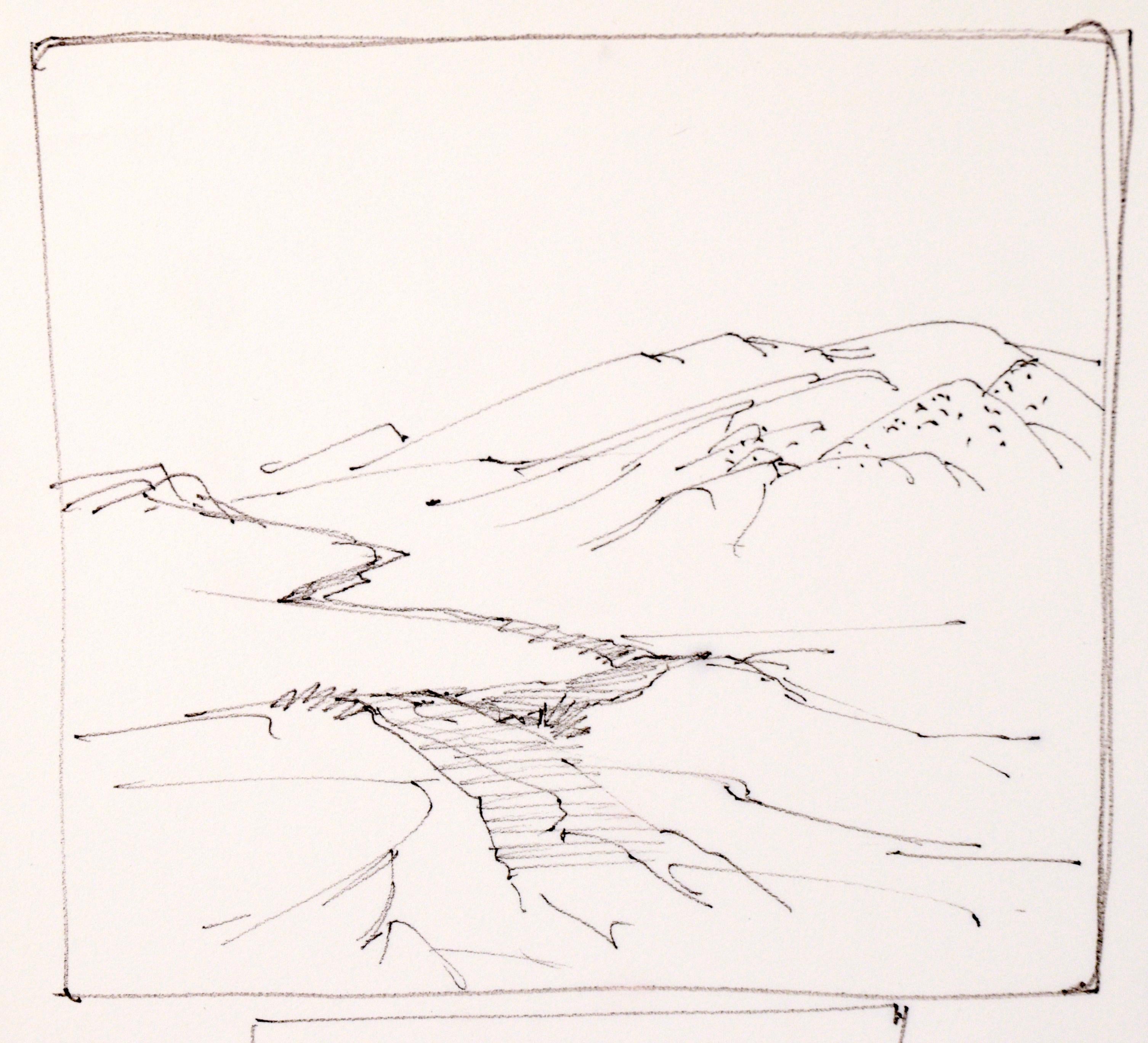 Four-Panel Thumbnail Sketches of Desert and Canyon Landscapes in Ink on Paper - Art by Laurence Sisson