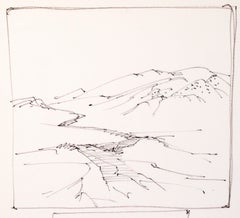 Four-Panel Thumbnail Sketches of Desert and Canyon Landscapes in Ink on Paper