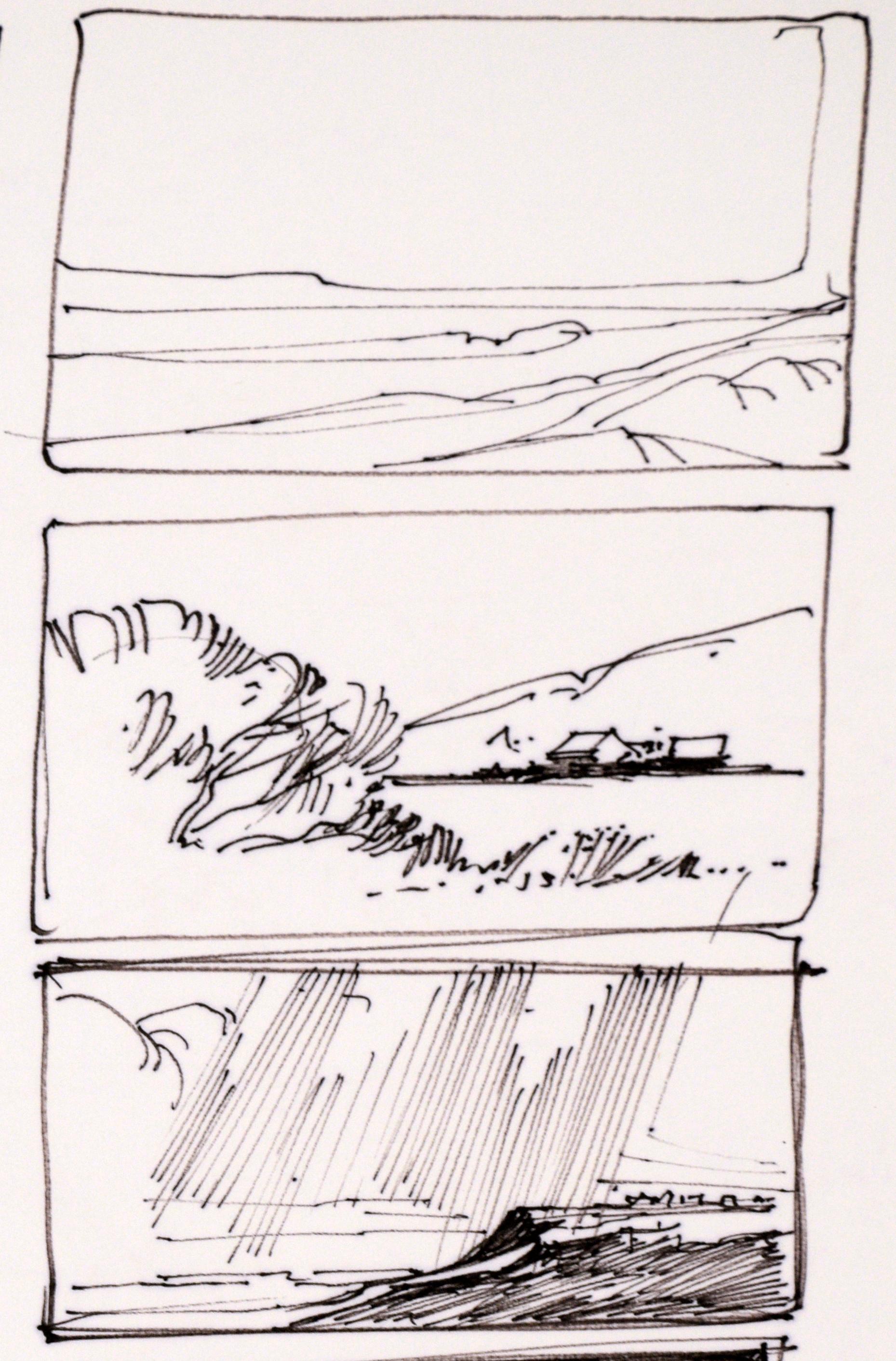 Fifteen-Panel Thumbnail Sketches of Desert and Canyon Landscapes in Ink on Paper - American Impressionist Art by Laurence Sisson