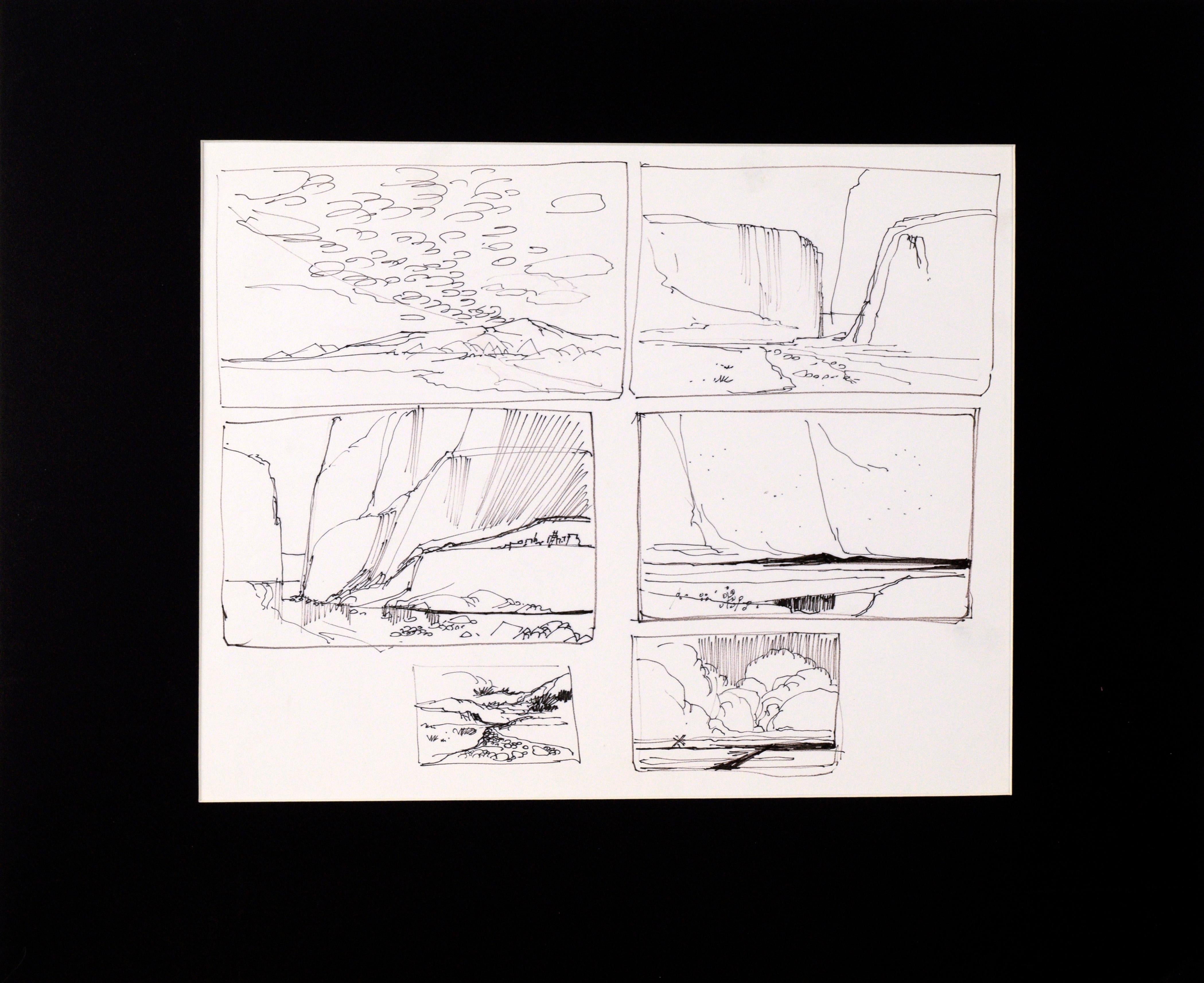 Laurence Sisson Landscape Art - Six-Panel Thumbnail Sketches of Desert and Canyon Landscapes in Ink on Paper