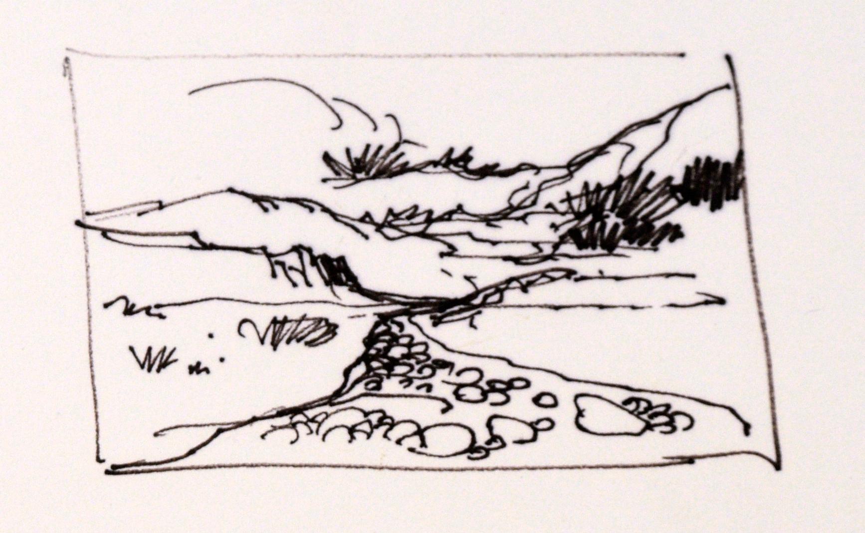 Six panneaux d'esquisses de paysages du désert et des canyons à l'encre sur papier en vente 1