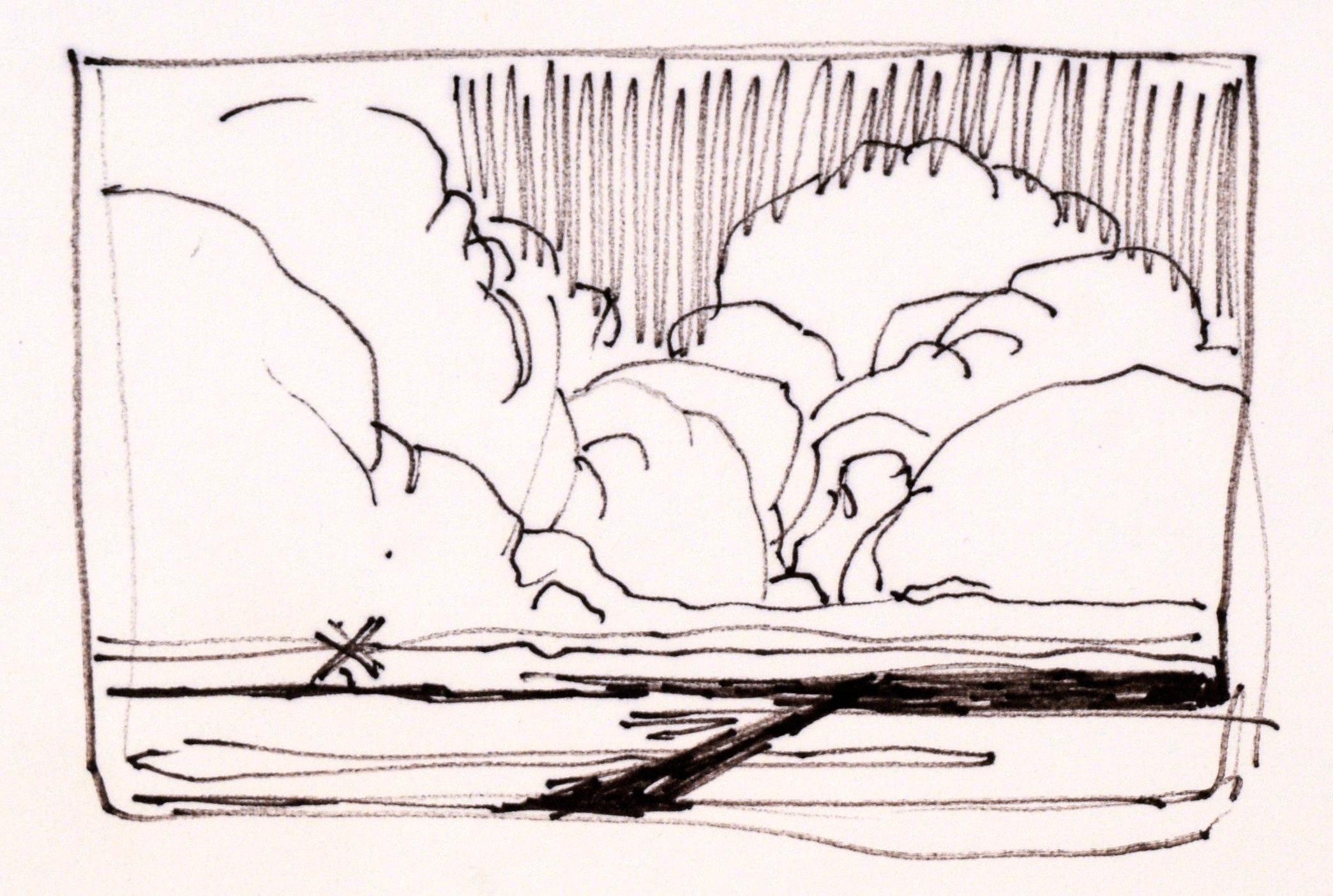 Six-Panel Thumbnail Sketches of Desert and Canyon Landscapes in Ink on Paper

Collection of landscape line drawings by listed Maine artist Laurence Sisson (American, 1928-2015). Six panels of preparatory drawings for landscape paintings are laid out