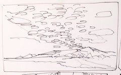 Six-Panel Thumbnail Sketches of Desert and Canyon Landscapes in Ink on Paper