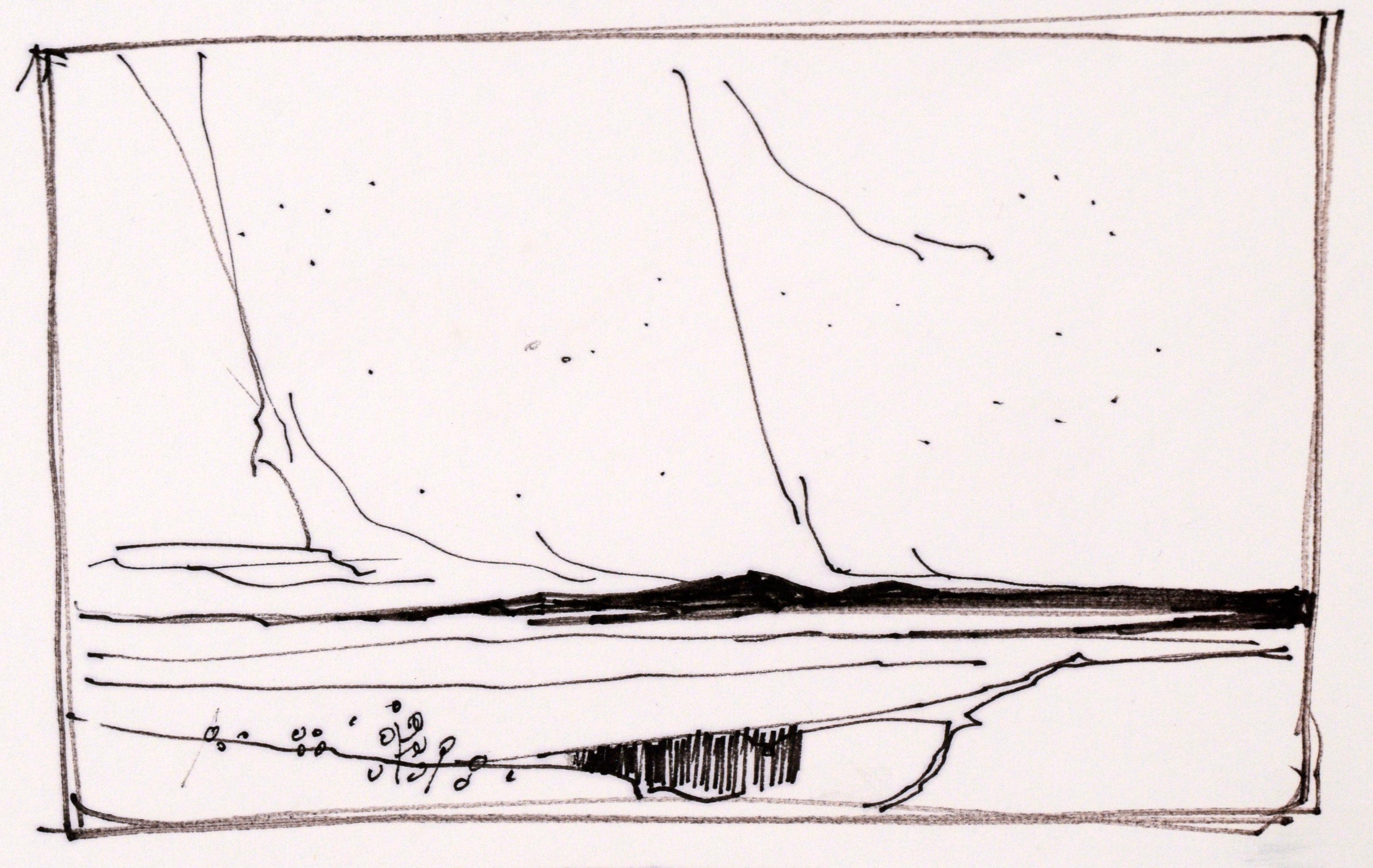 Sechstafelige Skizzen von Wüsten- und Canyonlandschaften in Tusche auf Papier (Grau), Landscape Art, von Laurence Sisson