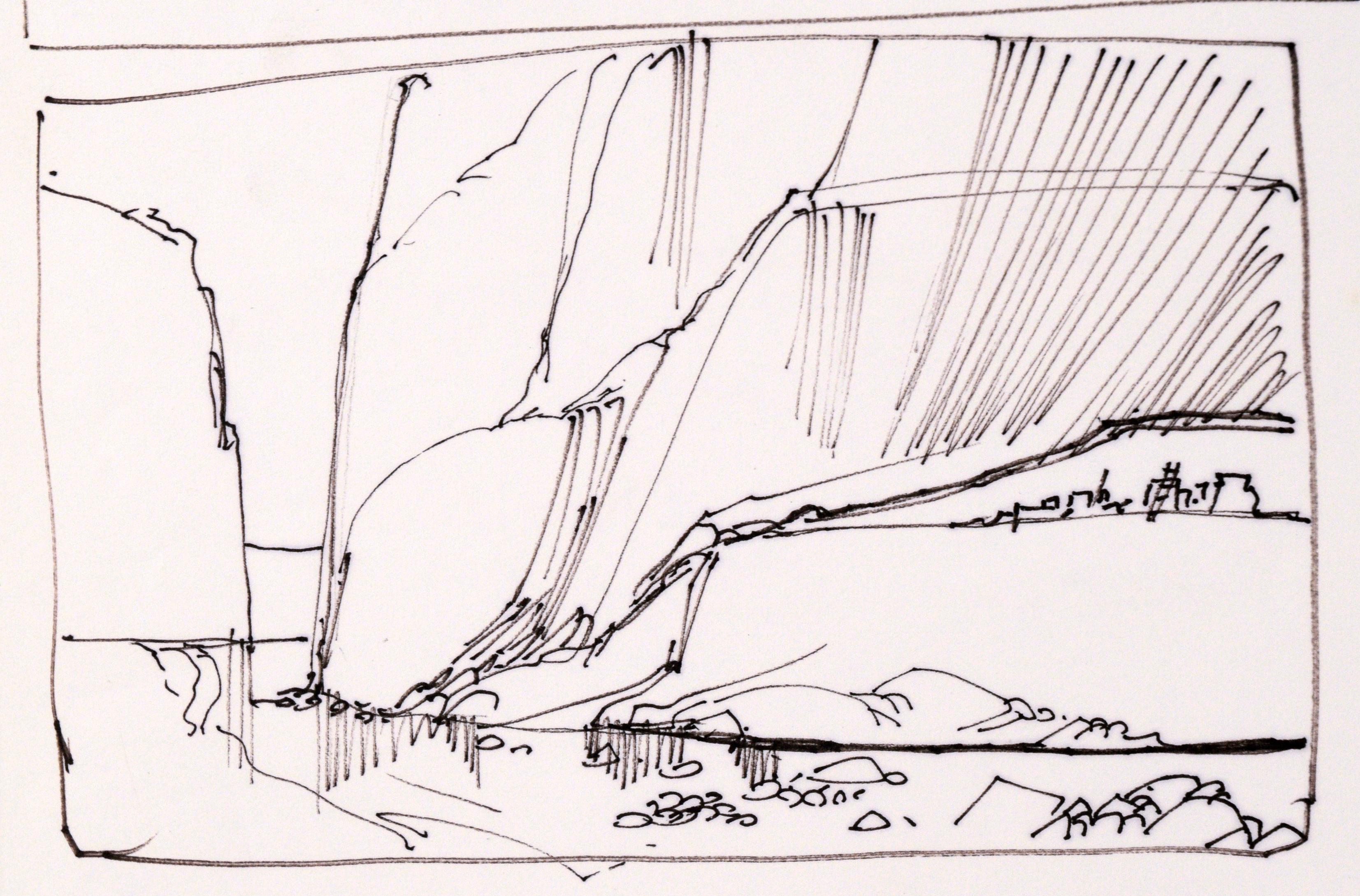 Six-Panel Thumbnail Sketches of Desert and Canyon Landscapes in Ink on Paper - American Impressionist Art by Laurence Sisson