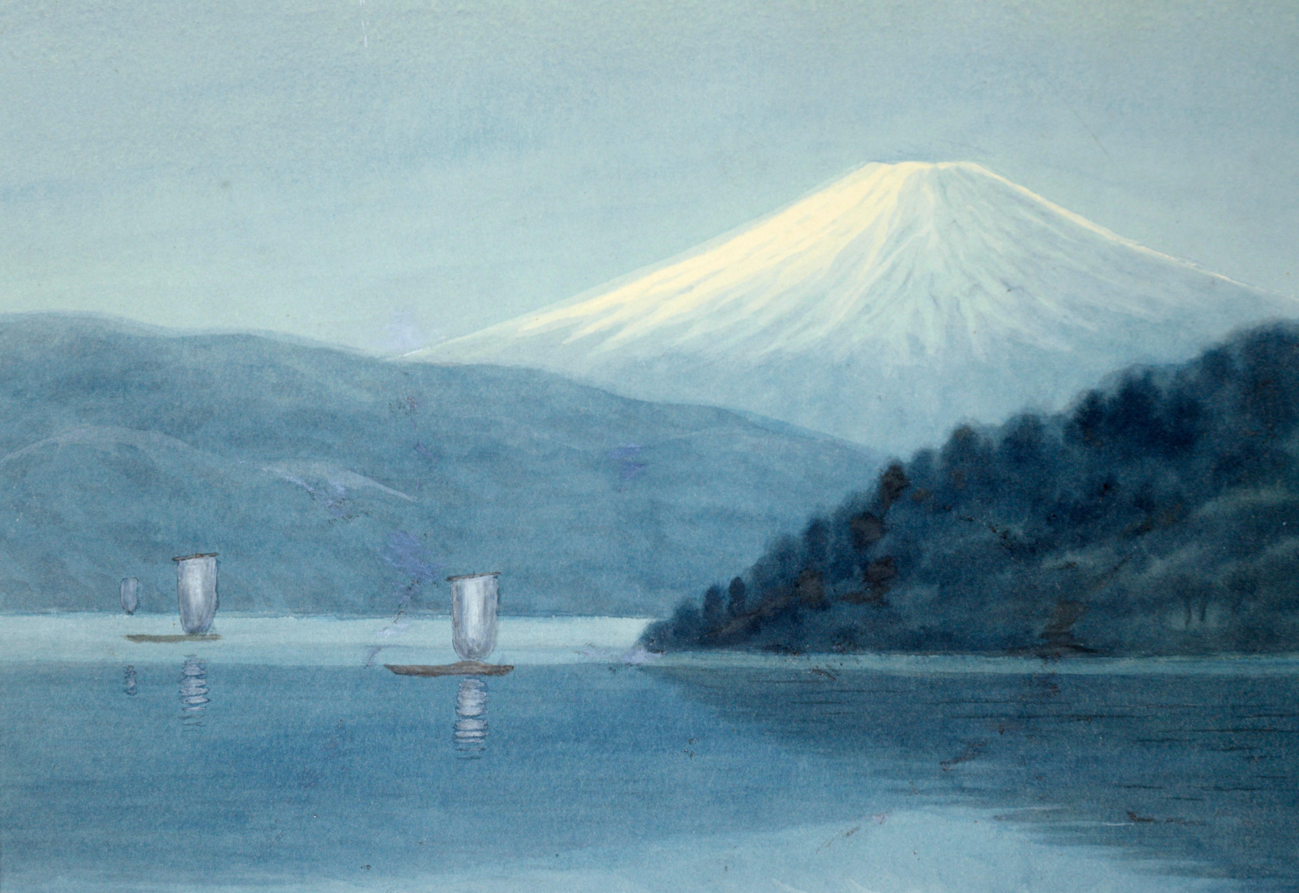 Reflection of Mt. Fuji on Lake, nach Niimi Sei – Aquarell auf Papier (Impressionismus), Art, von Unknown