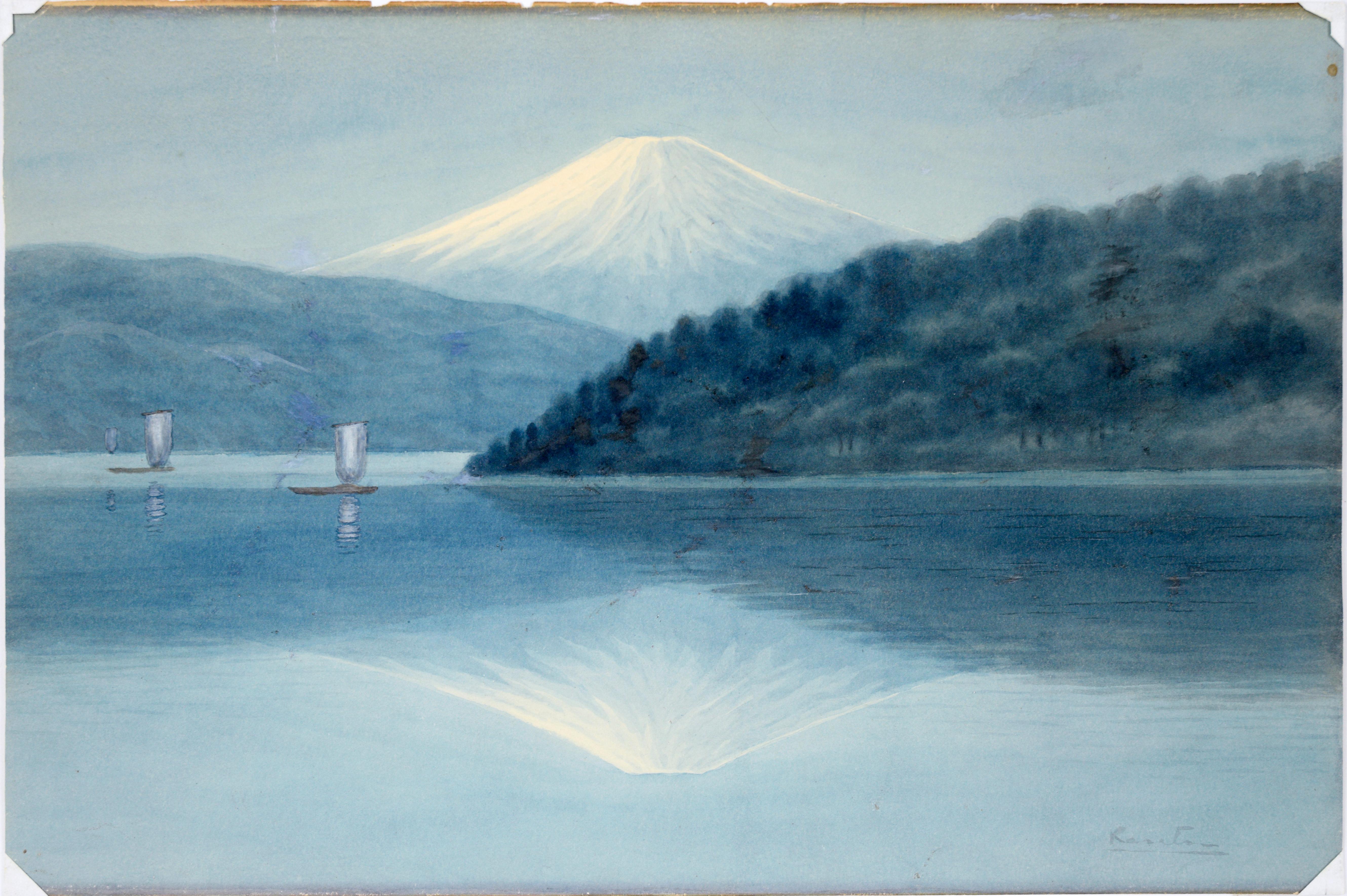Reflection of Mt. Fuji on Lake, nach Niimi Sei – Aquarell auf Papier im Angebot 3