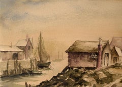Fishing Village in Gloucester Harbor, 1950 - Watercolor on Paper