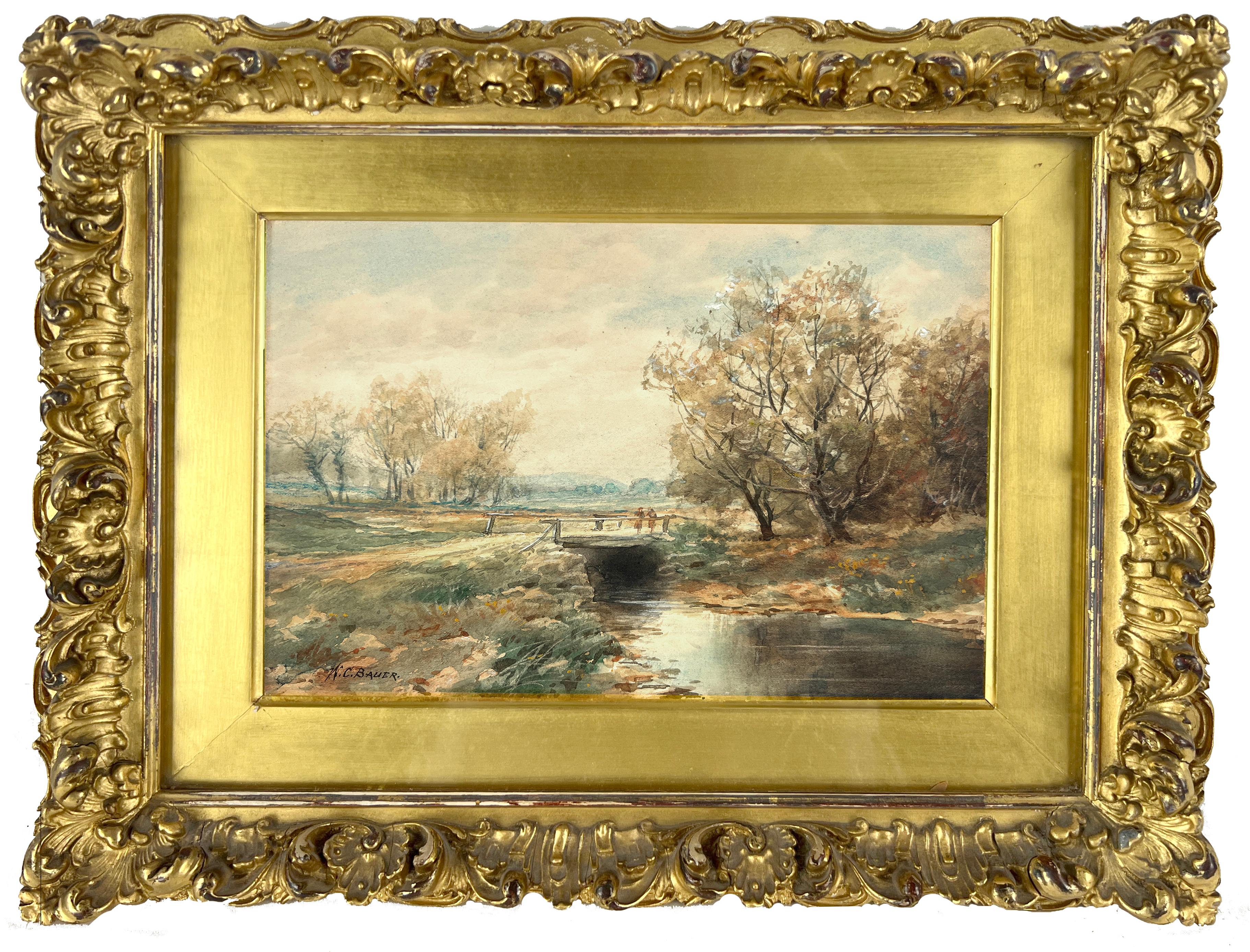 "A Shady Runlet" Stream in Fall  New Jersey Watercolor 1878