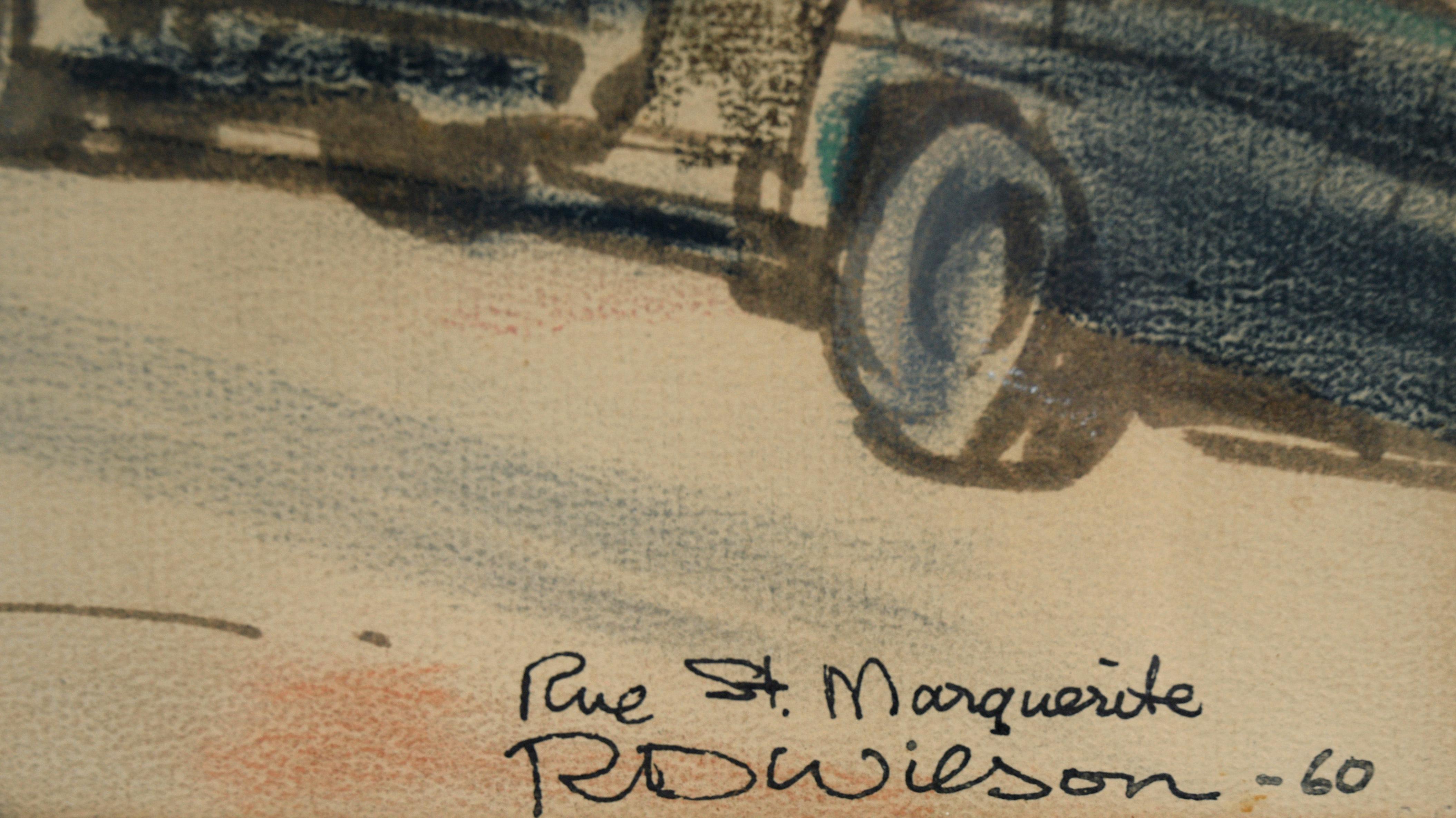 „Rue St. Marguerite“ Montreal Street in Aquarell, Buntstift und Tusche im Angebot 3