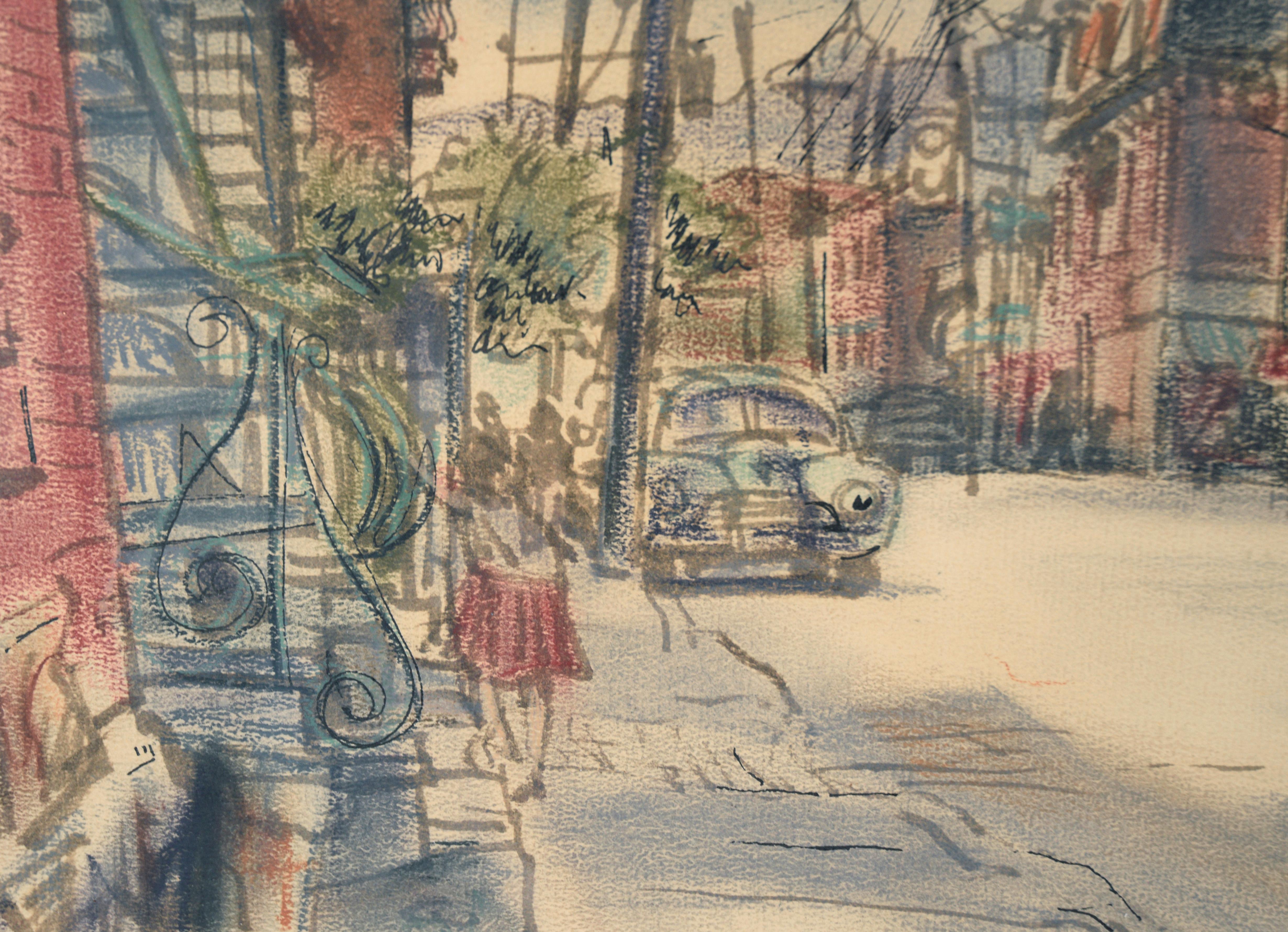 „Rue St. Marguerite“ Montreal Street in Aquarell, Buntstift und Tusche im Angebot 2