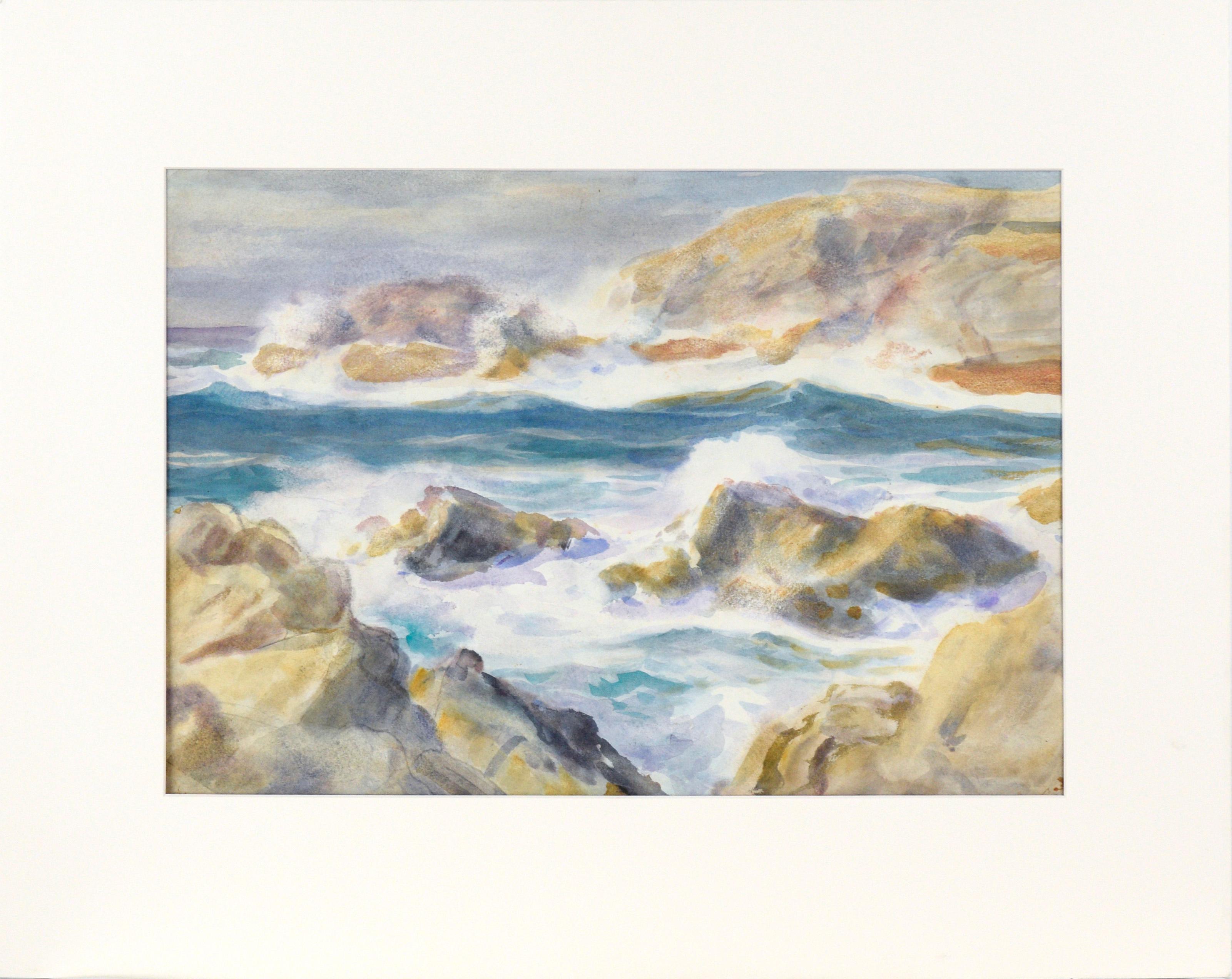 Paul Dougherty Landscape Art - Rocky California Seascape in Watercolor on Paper