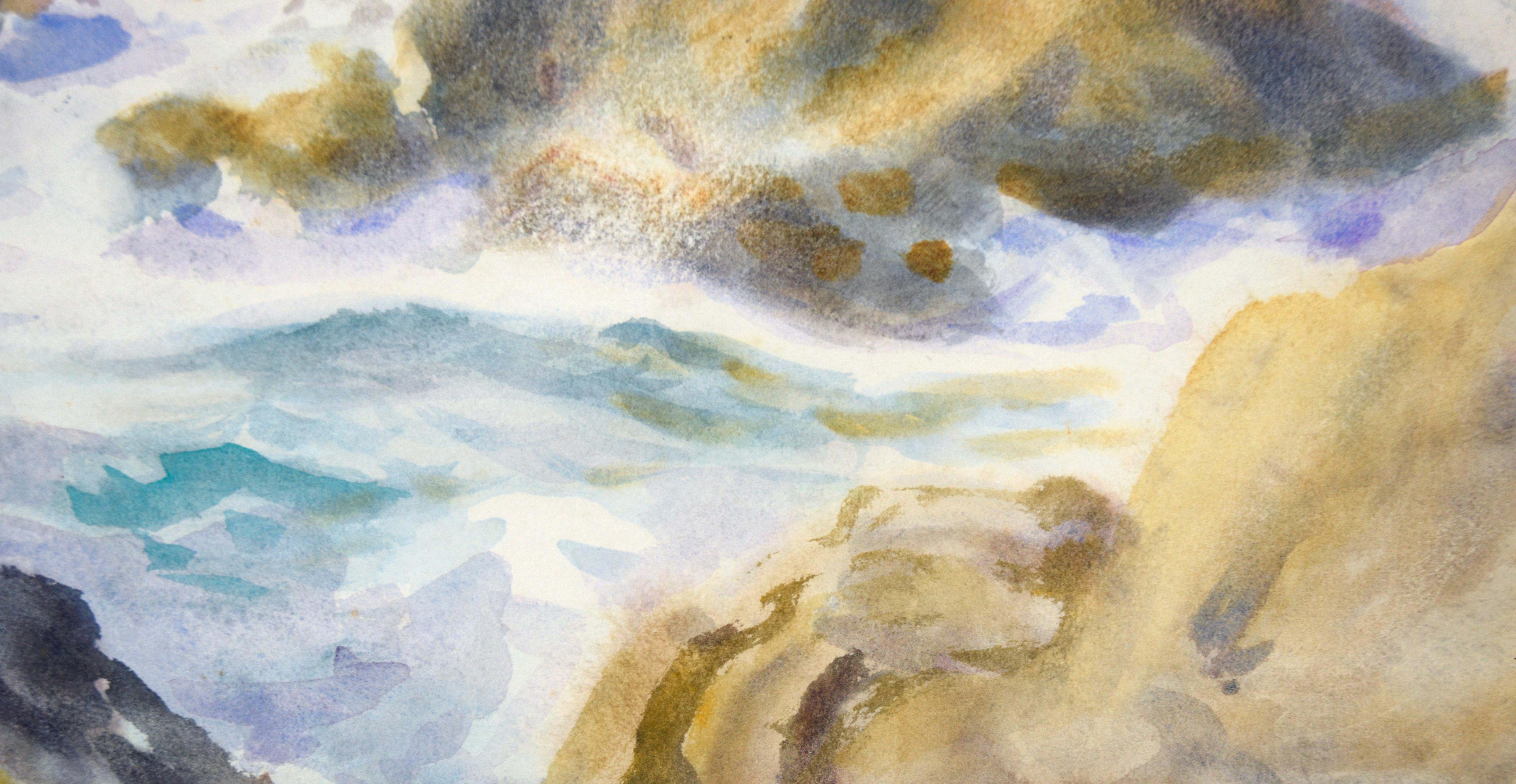 Rocky California Seascape in Watercolor on Paper For Sale 3