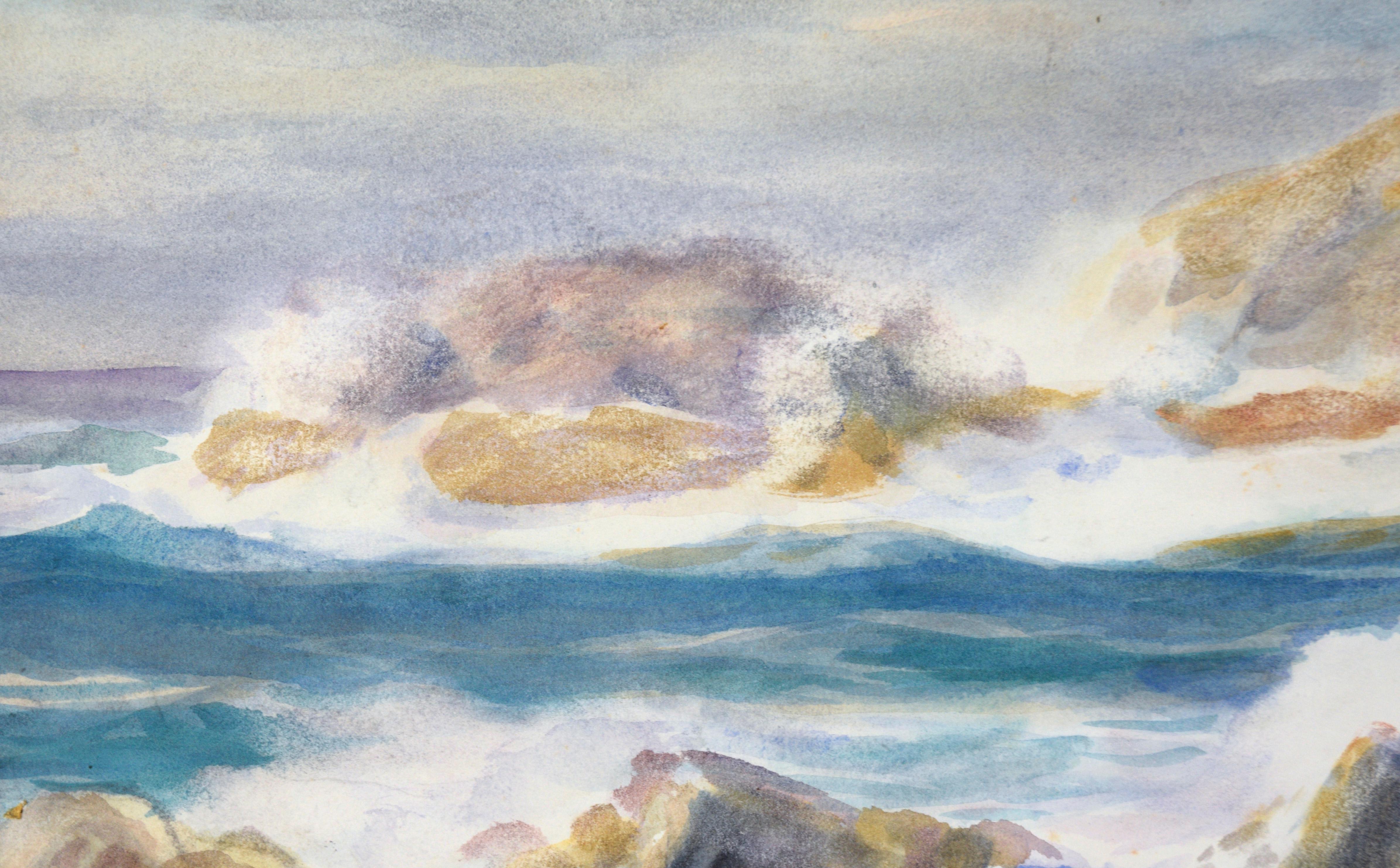 Rocky California Seascape in Watercolor on Paper - American Impressionist Art by Paul Dougherty