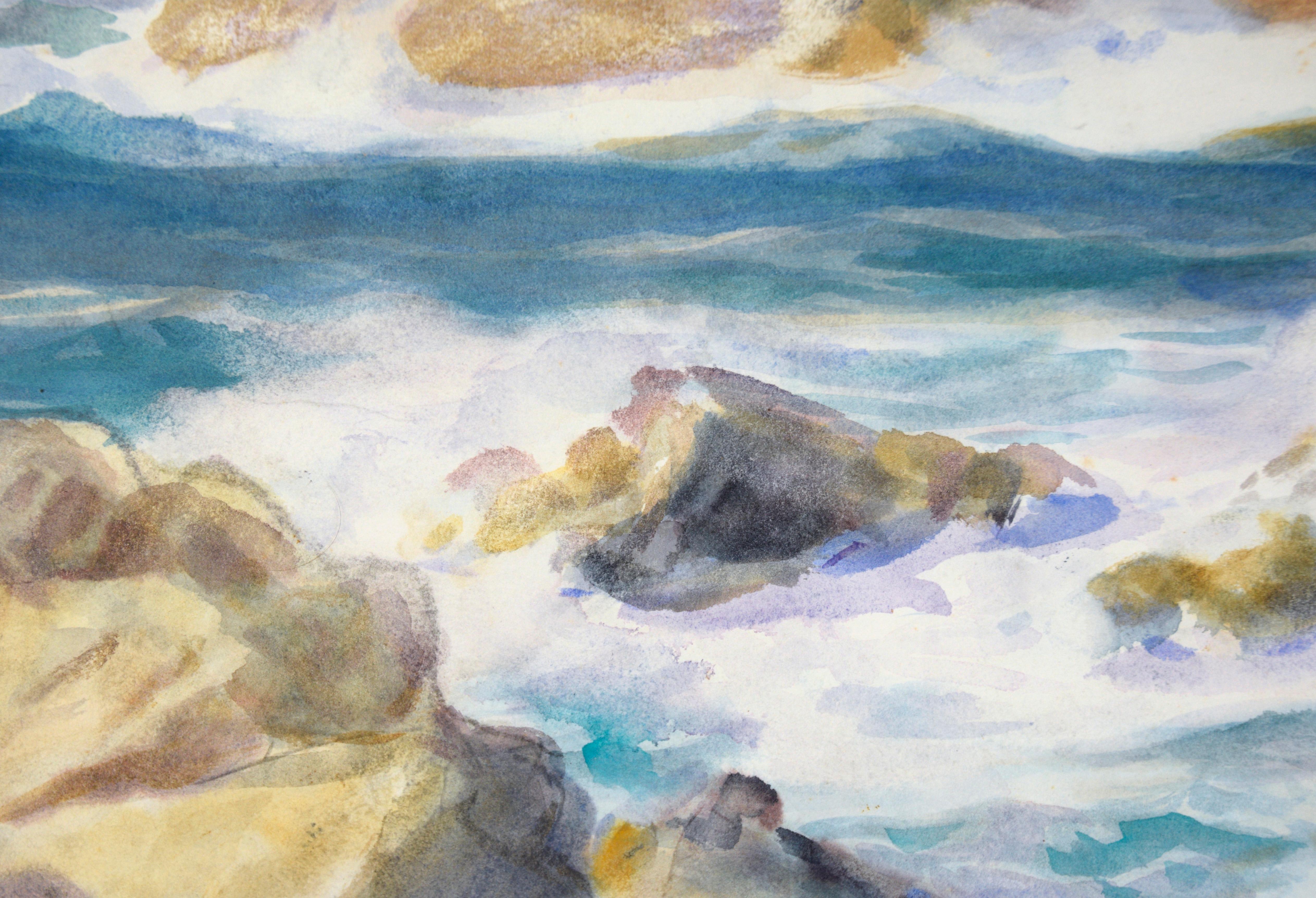 Rocky California Seascape in Watercolor on Paper For Sale 2