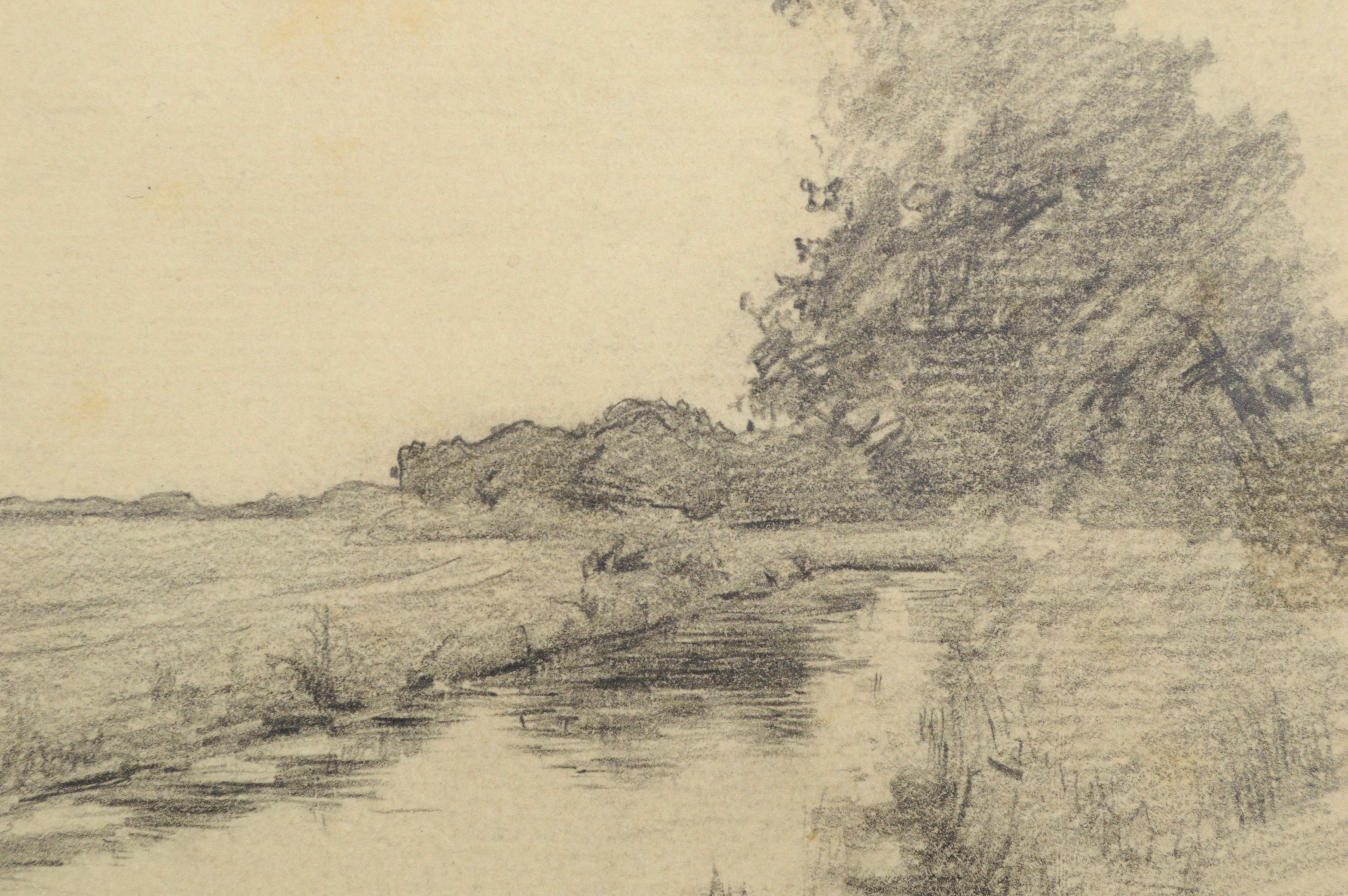 Reflections in a Pond 19th Century Pencil Drawing by Alfred Villiers Farnsworth For Sale 2