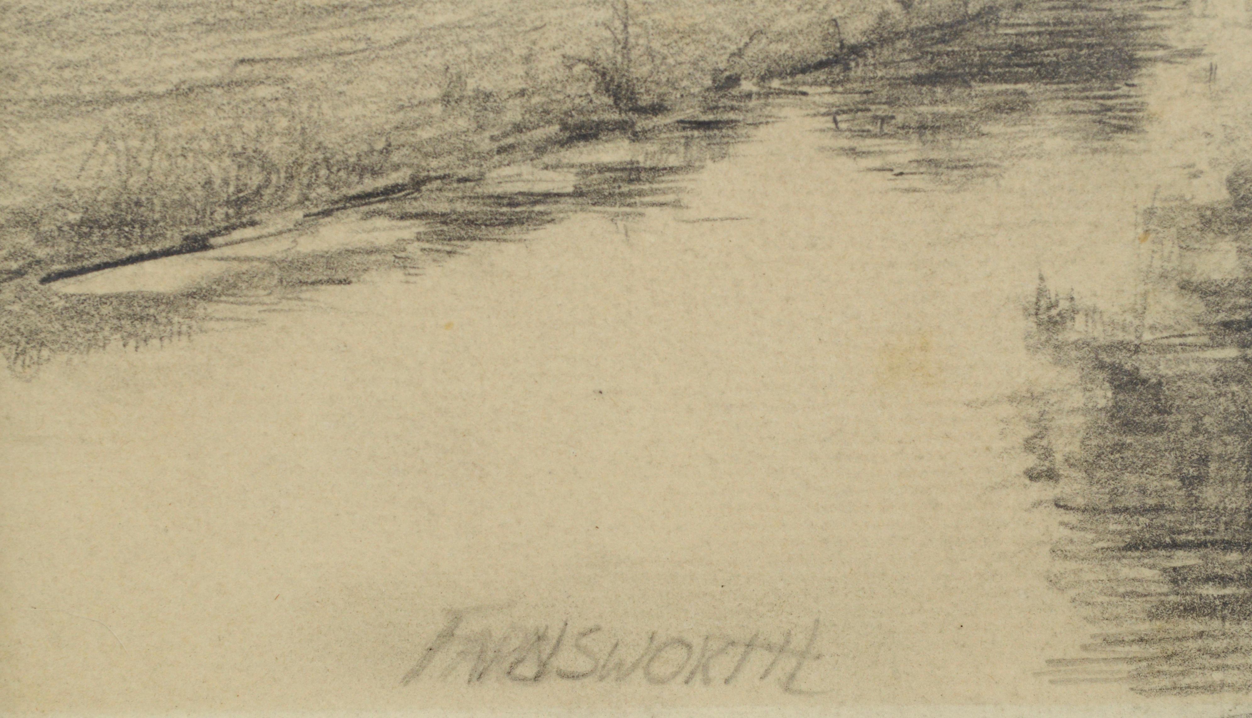 Reflections in a Pond 19th Century Pencil Drawing by Alfred Villiers Farnsworth For Sale 3