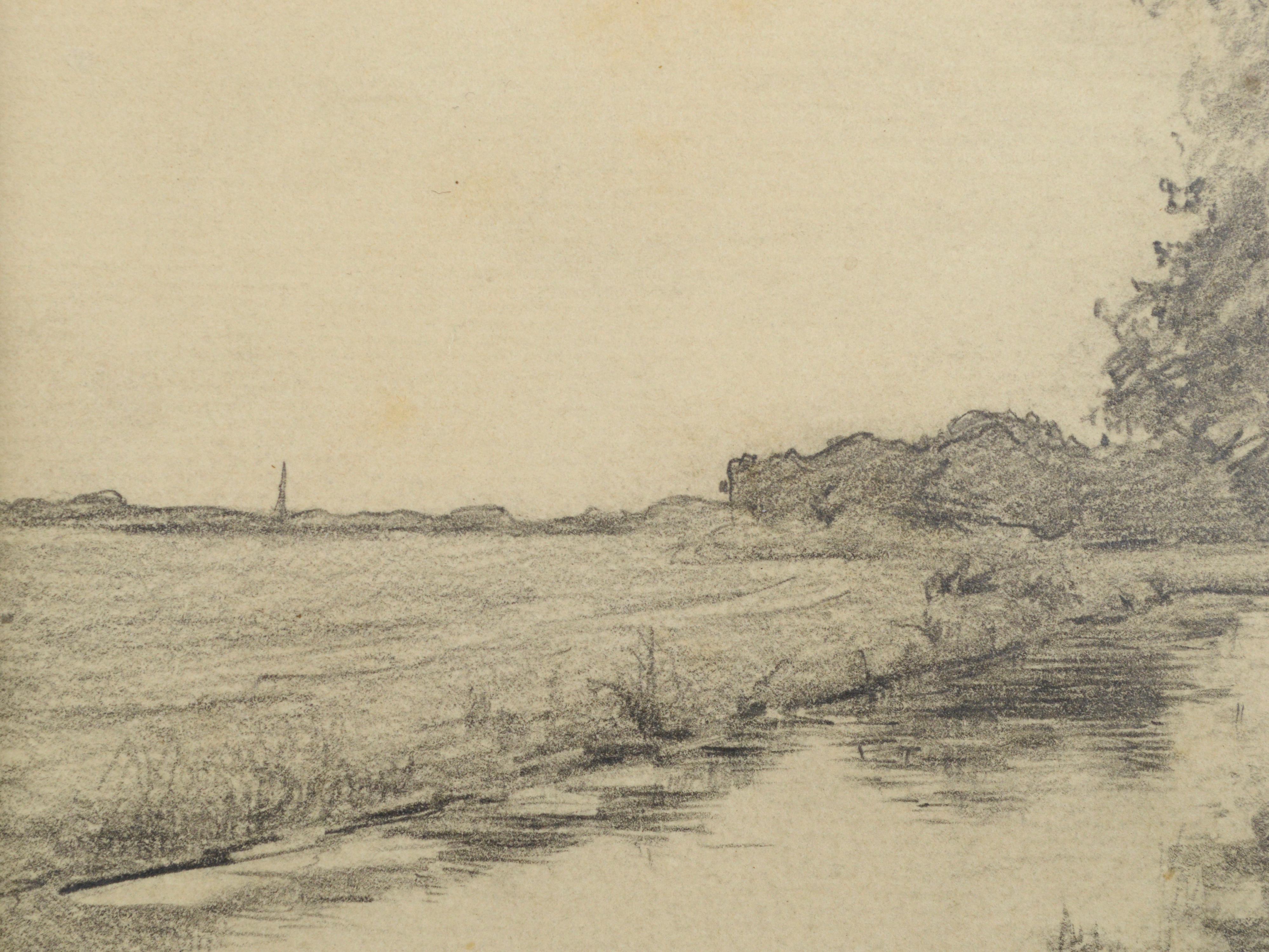 Reflections in a Pond 19th Century Pencil Drawing by Alfred Villiers Farnsworth For Sale 4