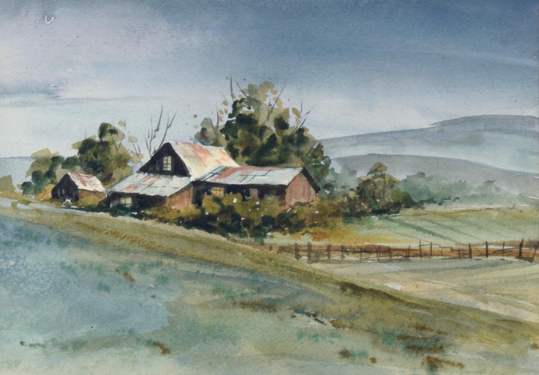 Farmhouse Amador Foothills - Rural California Landscape in Watercolor on Paper - Art by Alice Duke