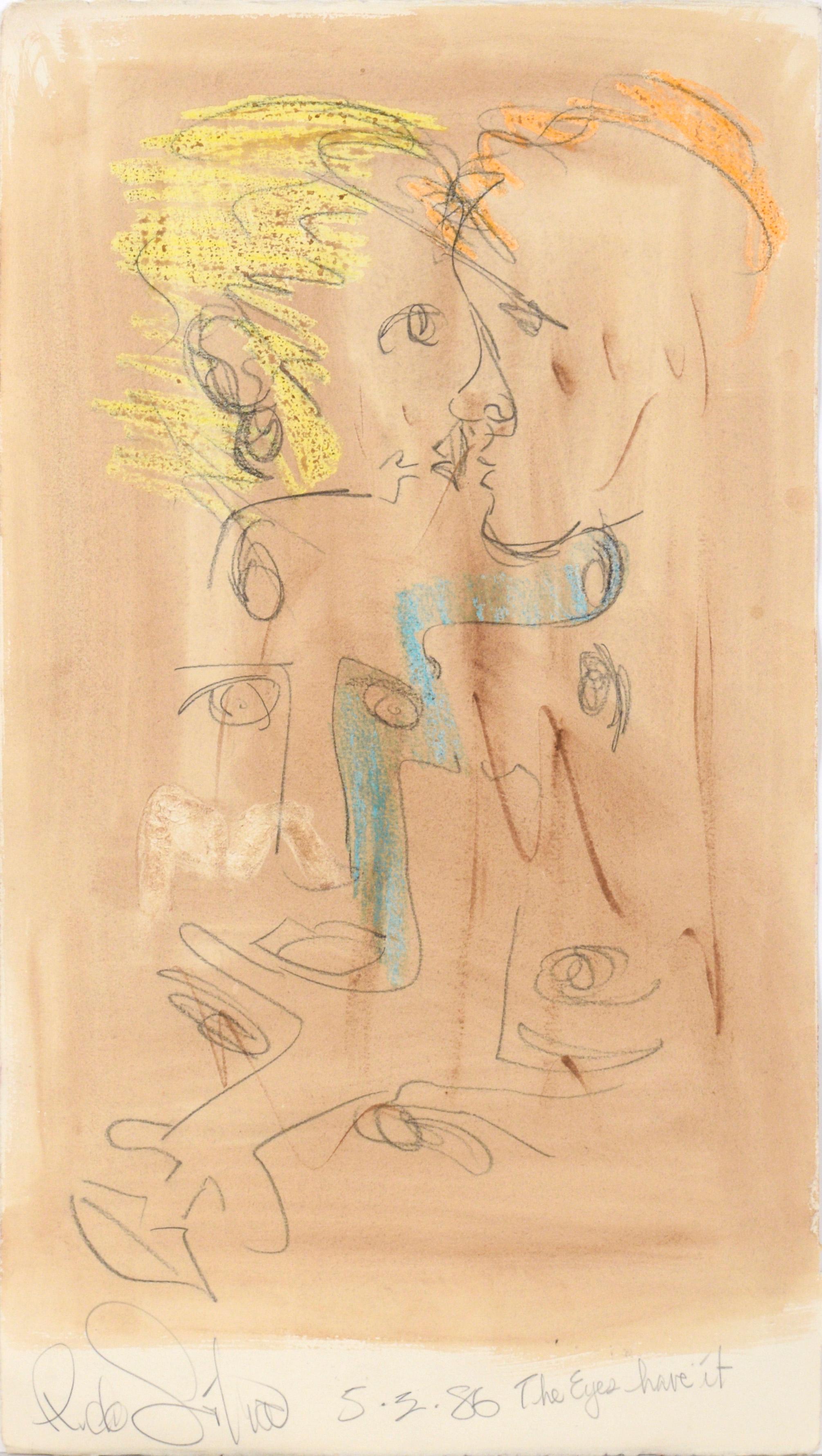 Ricardo de Silva Abstract Drawing - The Lovers "The Eyes Have It" Figurative Abstract Watercolor and Pencil on Paper