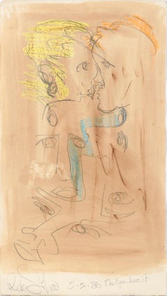 Vintage The Lovers "The Eyes Have It" Figurative Abstract Watercolor and Pencil on Paper