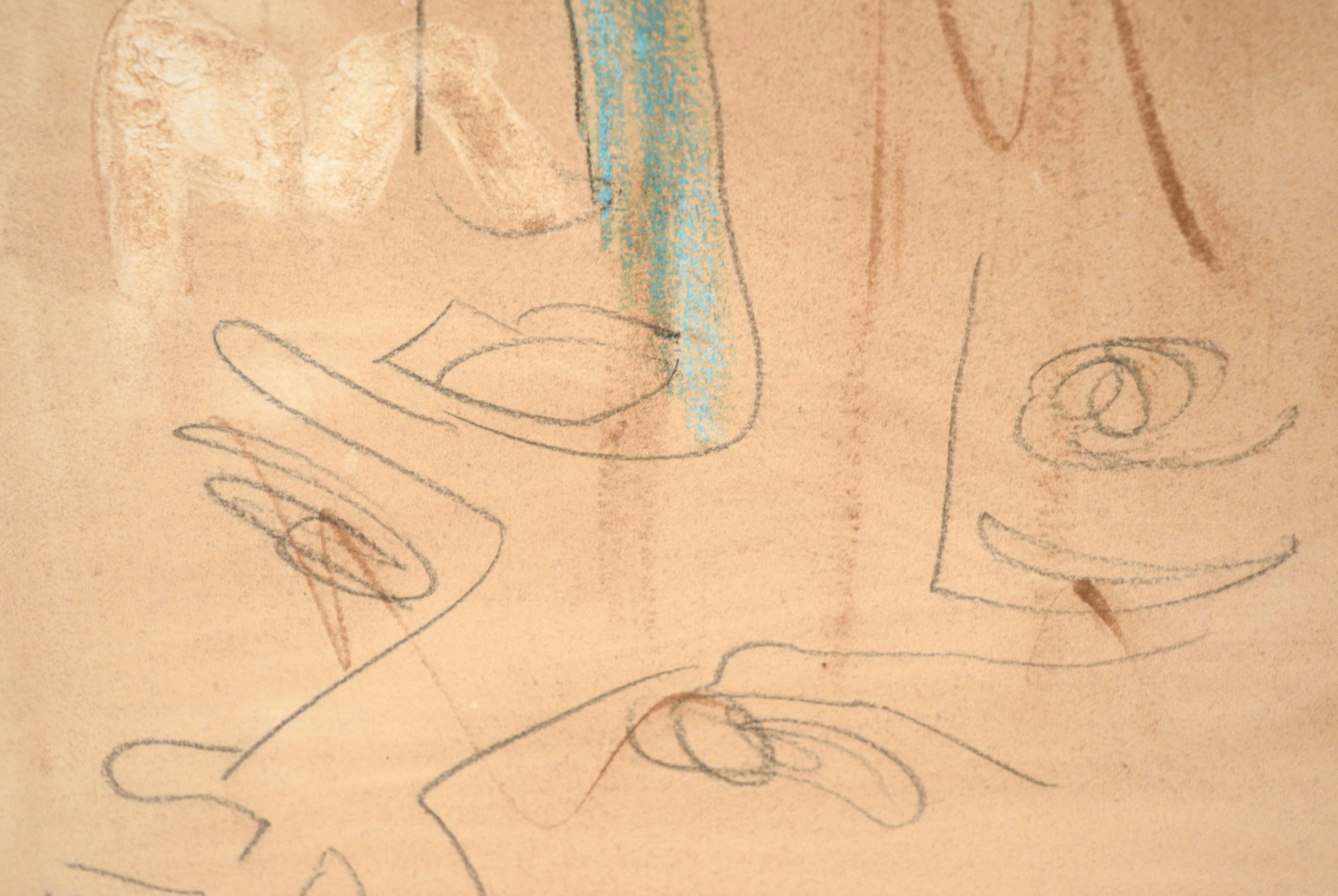 Figuratives abstraktes Aquarell und Bleistift auf Papier „Die Augen haben es“ von The Lovers im Angebot 1