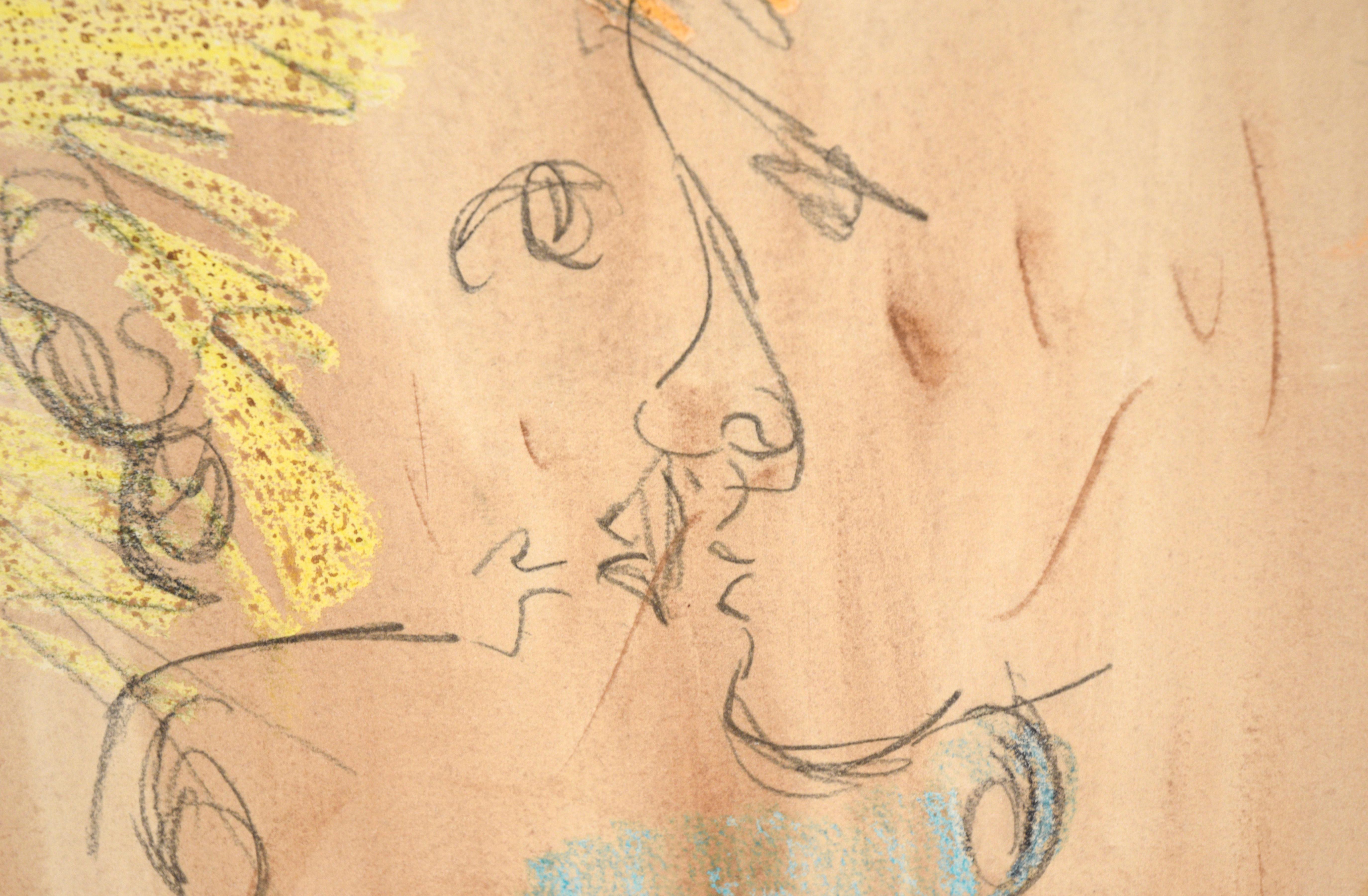 Figuratives abstraktes Aquarell und Bleistift auf Papier „Die Augen haben es“ von The Lovers (Abstrakter Impressionismus), Art, von Ricardo de Silva