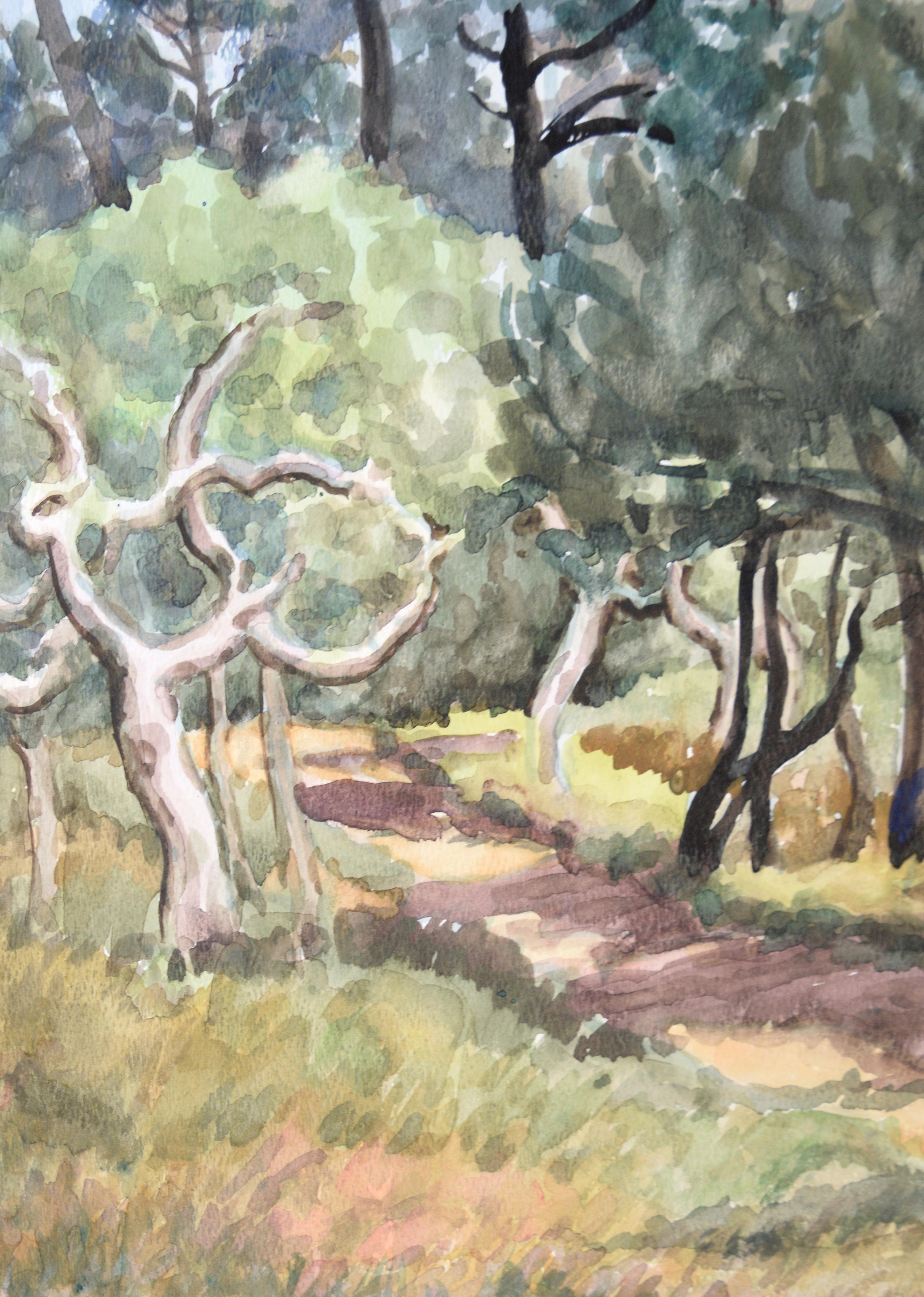 A Walk in the Woods - Original Watercolor Painting 1983 For Sale 1