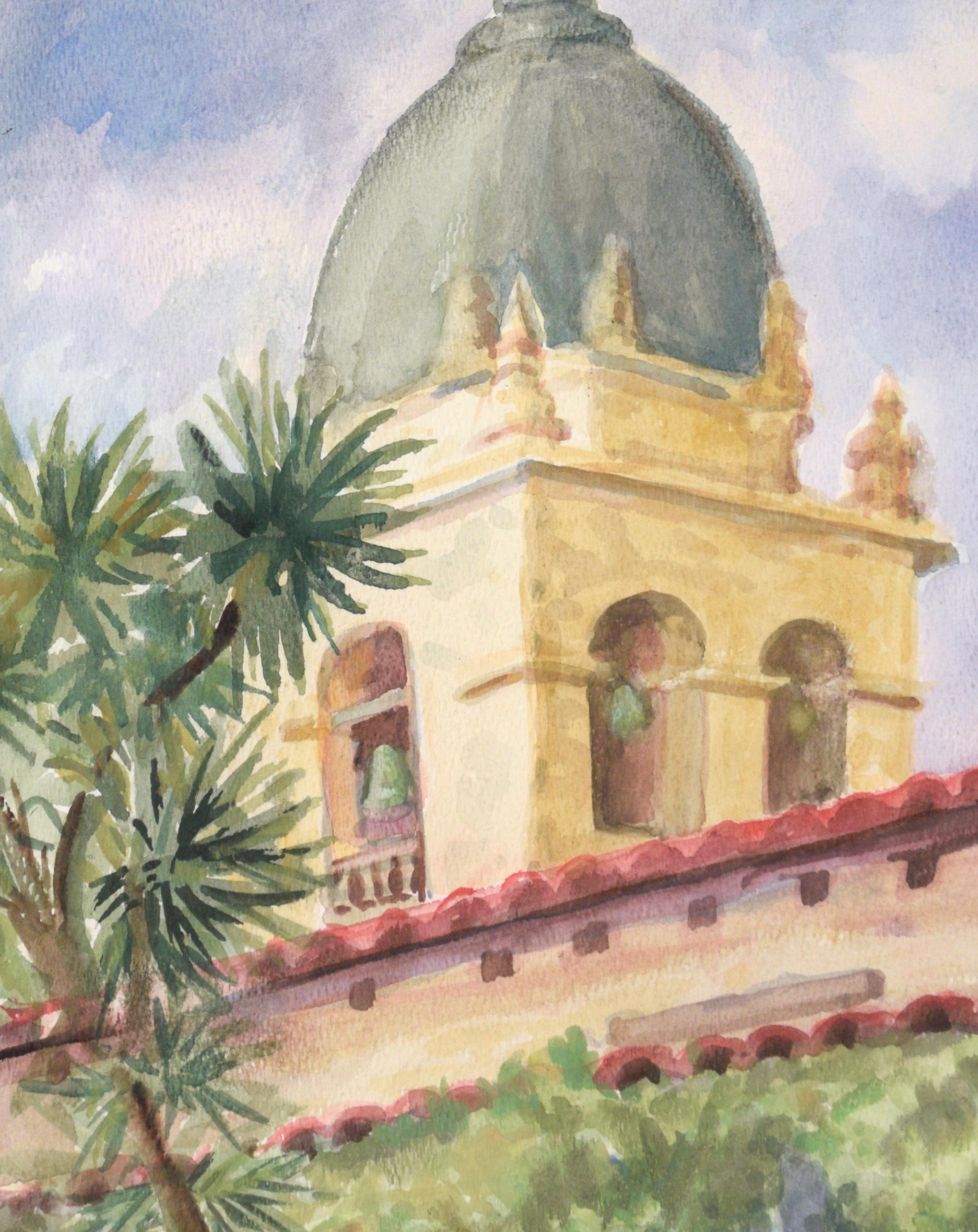 Carmel Mission im frühen Frühjahr – Original-Aquarellgemälde 1983 – Art von František Salamánek