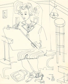 The Artist at Her Easel - Figurative Drawing in Pen on Paper