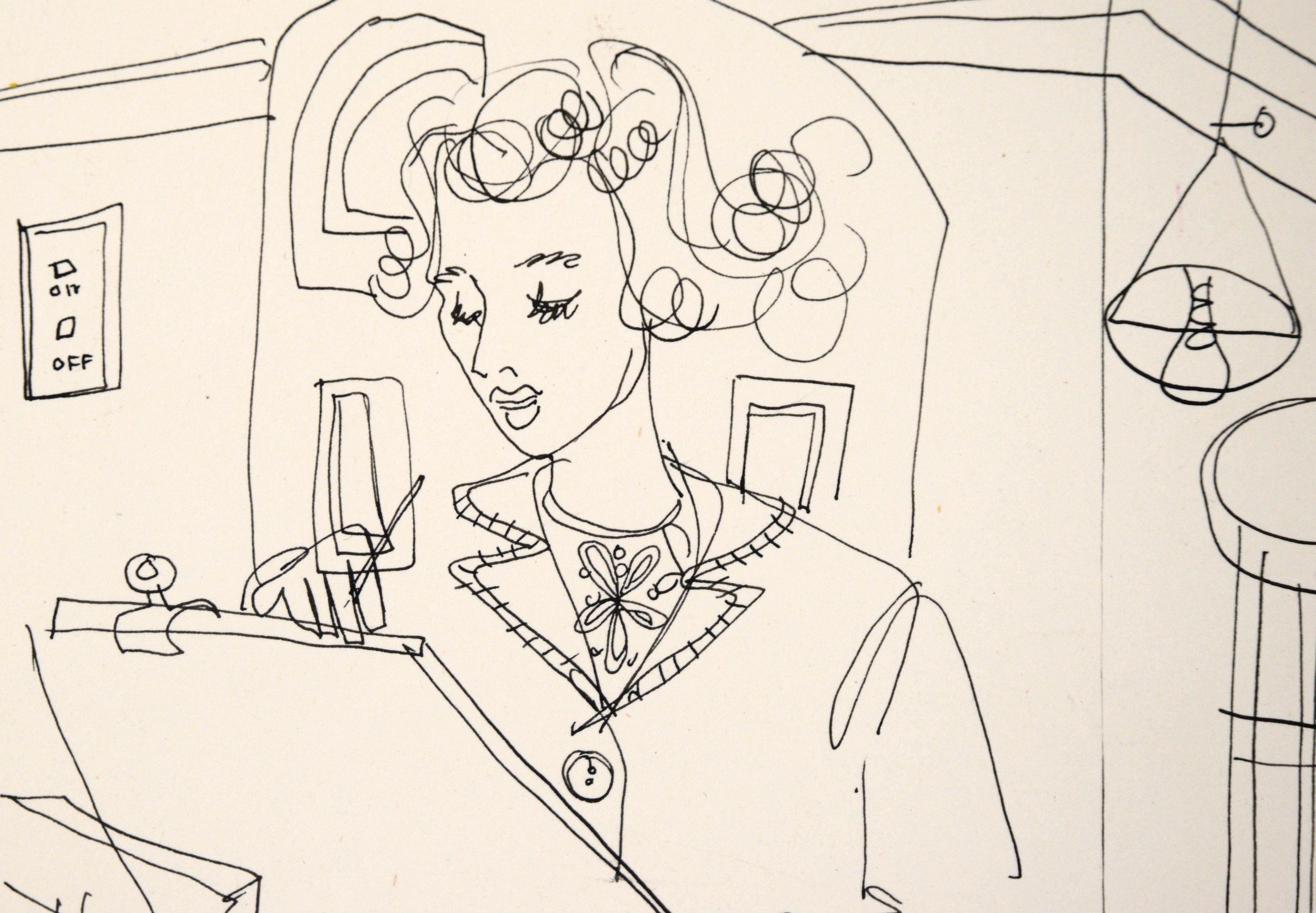 The Artist at Her Easel - Figürliches Zeichnen mit Stift auf Papier im Angebot 1