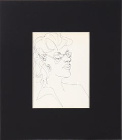 Portrait d'une femme avec des verres - Dessin au stylo sur papier