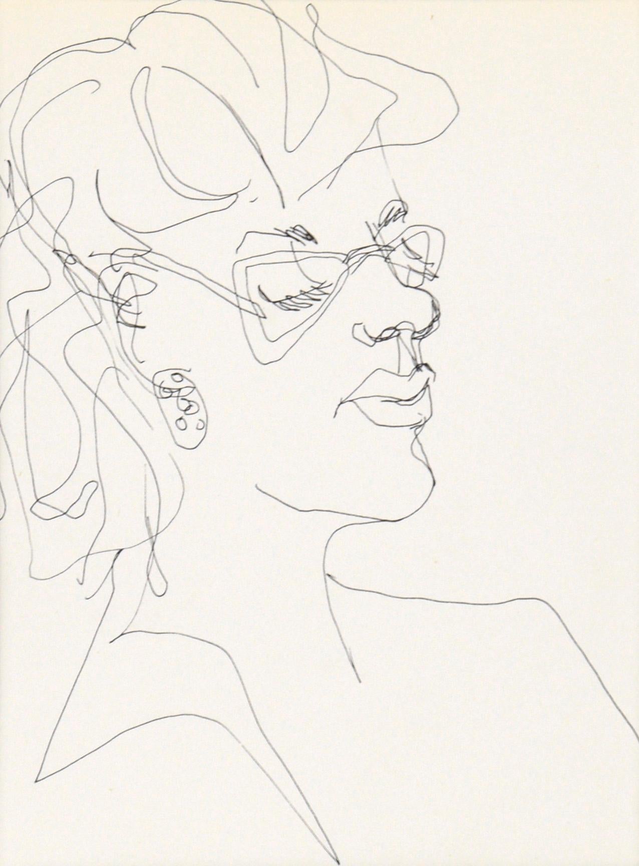 Porträt einer Frau mit Brille - Zeichnung mit Stift auf Papier – Art von Unknown