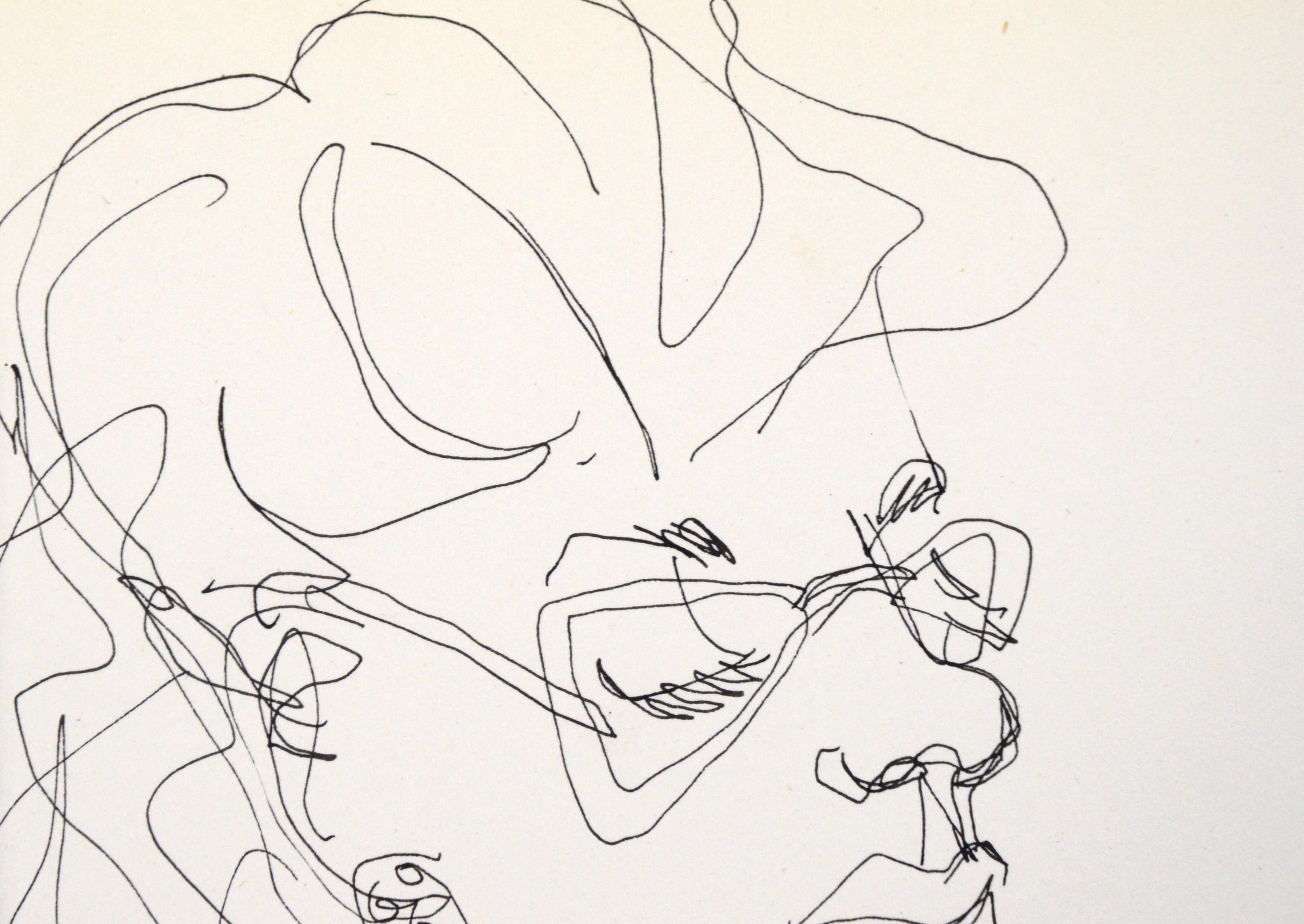 Porträt einer Frau mit Brille - Zeichnung mit Stift auf Papier (Zeitgenössisch), Art, von Unknown