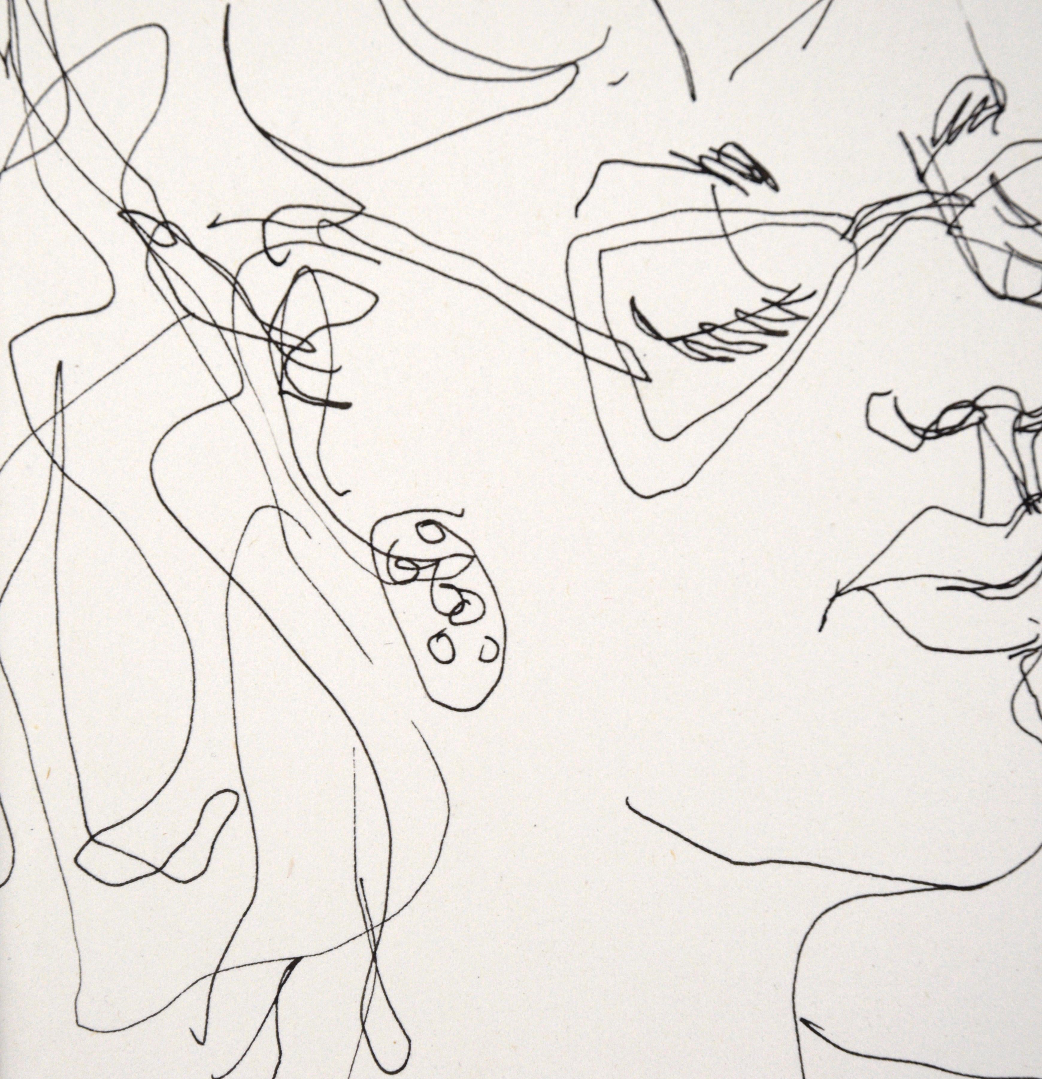 Porträt einer Frau mit Brille - Zeichnung mit Stift auf Papier im Angebot 1