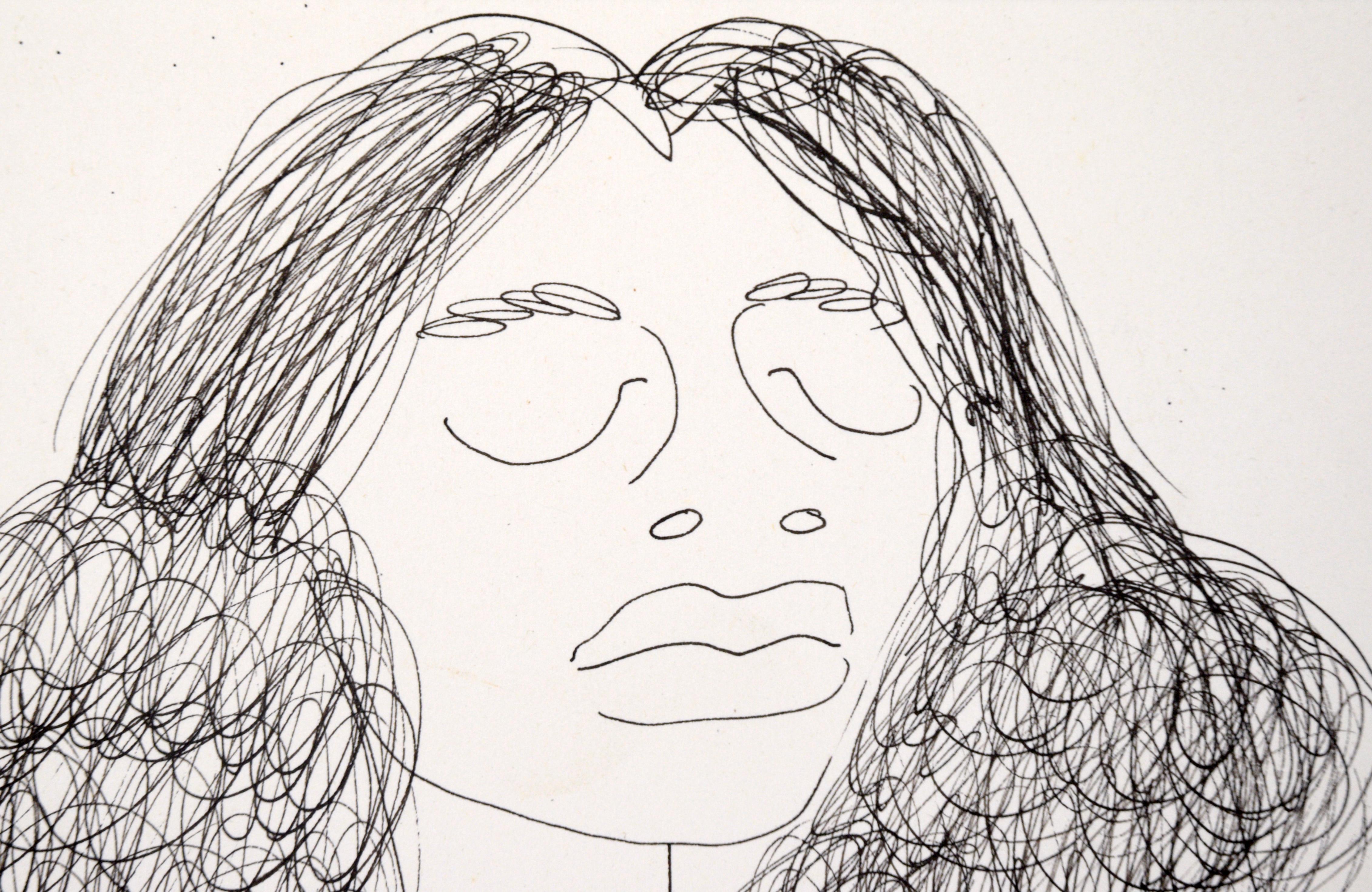 Nude Portrait of a Woman with Curly Hair - Drawing in Pen on Paper Signed 