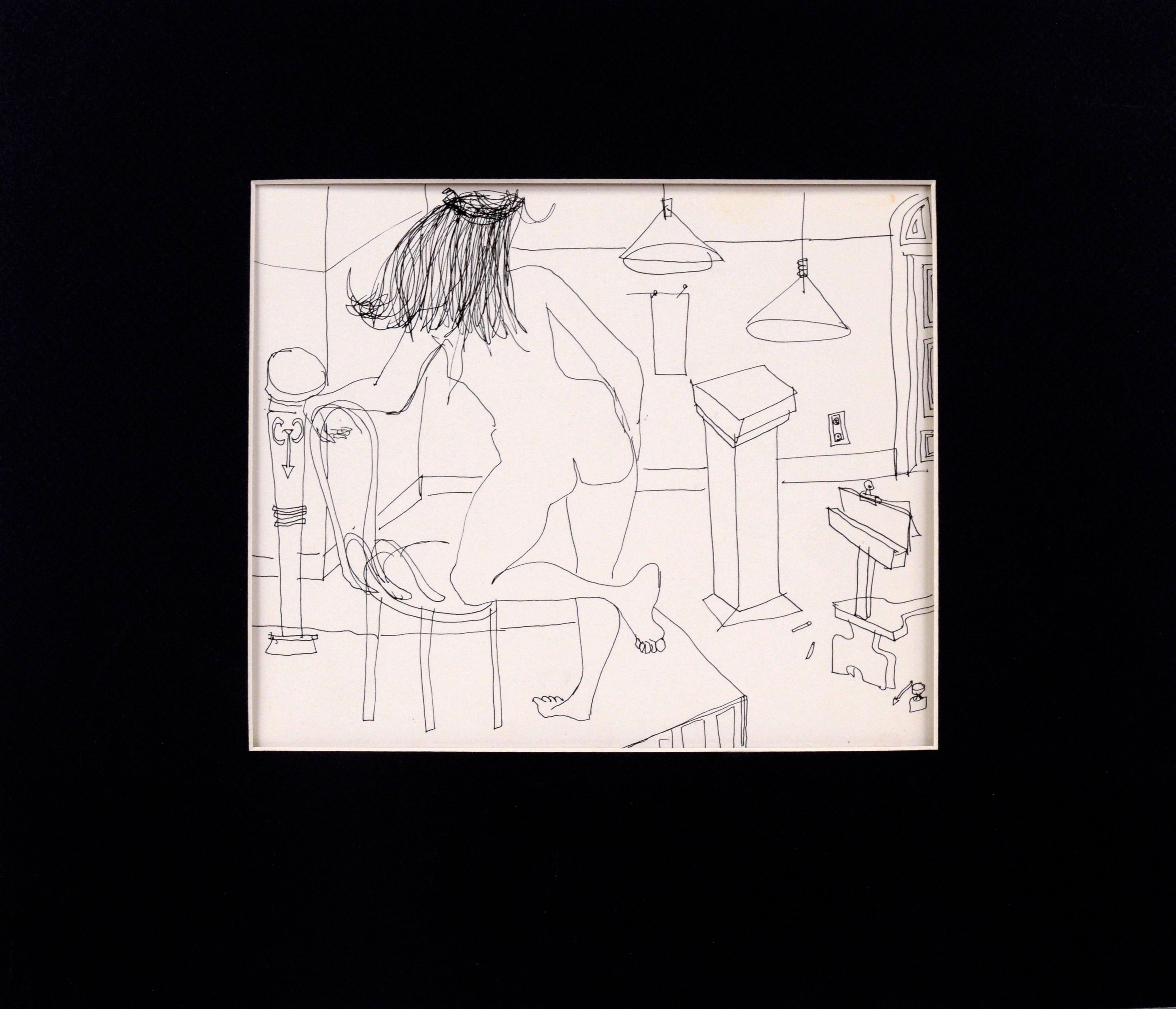 Life Drawing I – Figurative weiblicher Akt mit Stift auf Papier