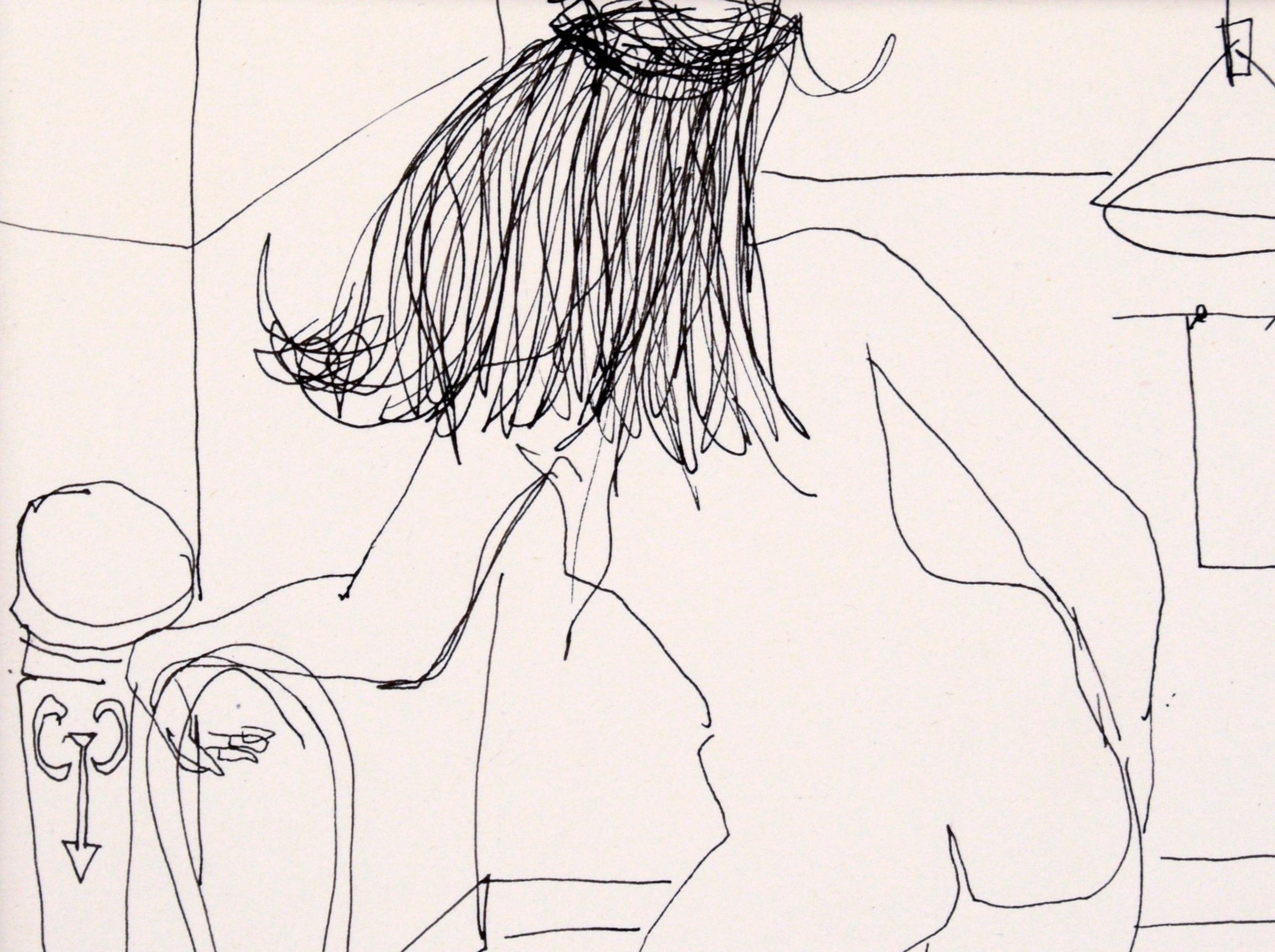 Life Drawing I - Figurative Female Nude in Pen on Paper - Contemporary Art by Unknown