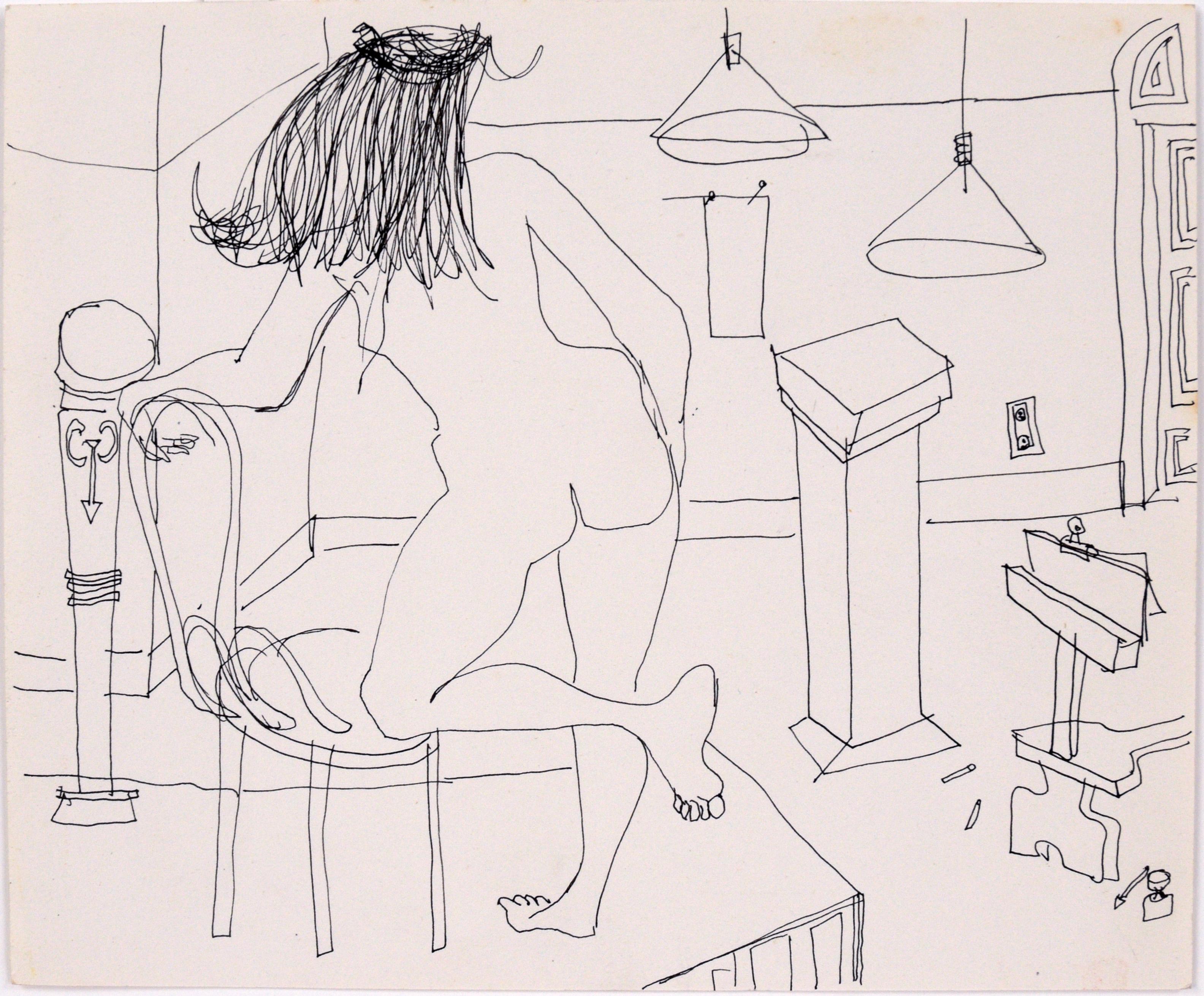 Life Drawing I - Figurative Female Nude in Pen on Paper For Sale 2