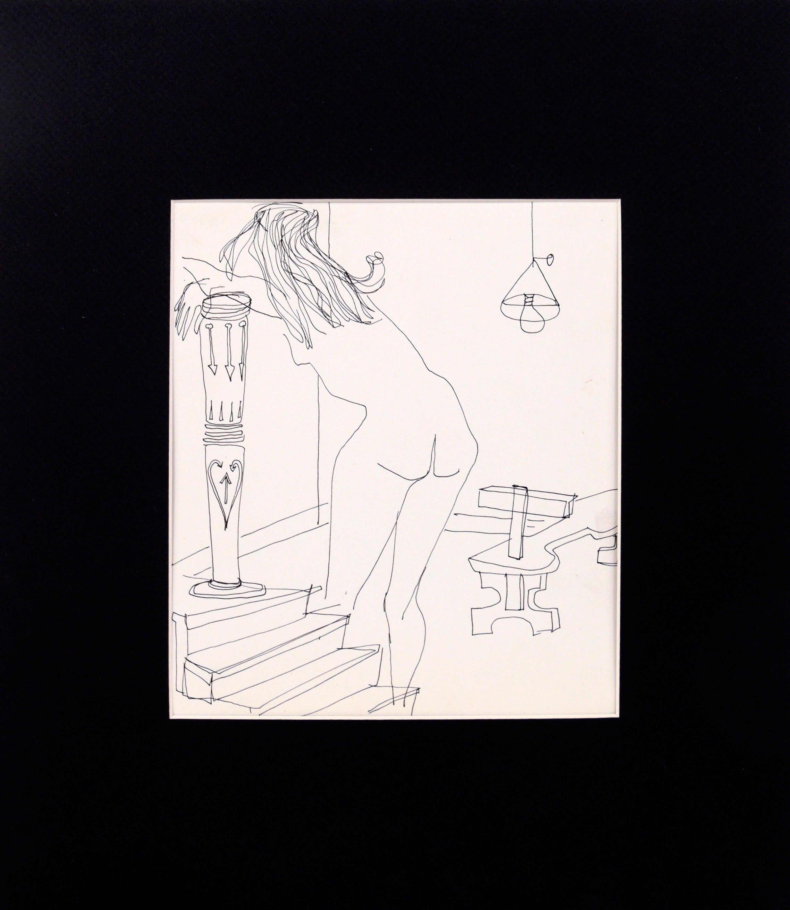 Unknown Figurative Art - Life Drawing II - Figurative Female Nude in Pen on Paper