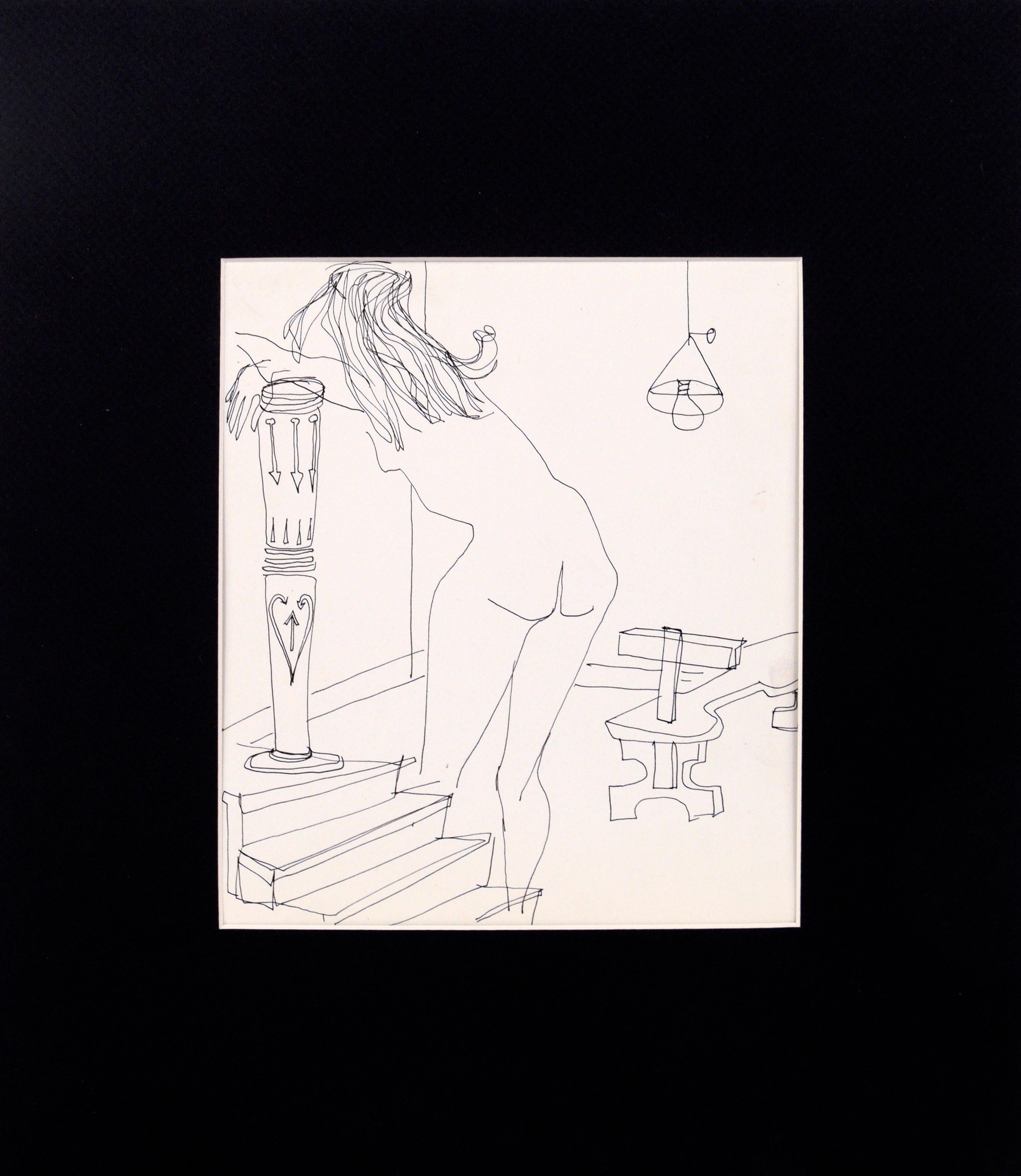 Figurative Art de Unknown - Dibujo del natural II - Desnudo femenino figurativo en pluma sobre papel