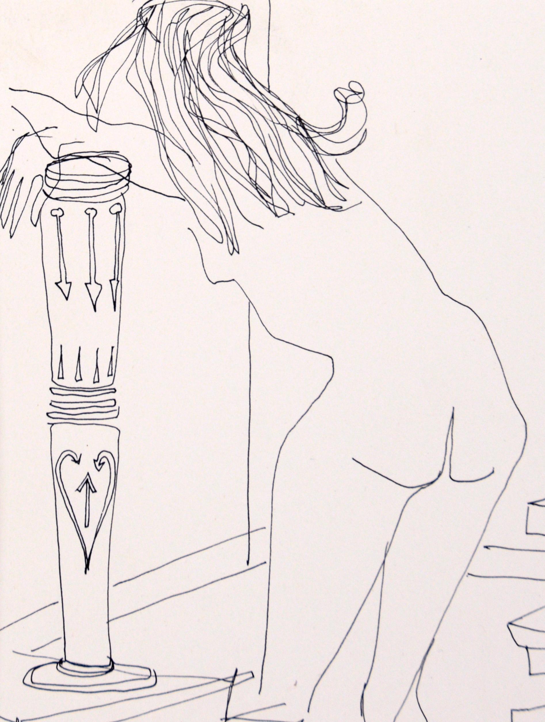 Life Drawing II - Figurative Female Nude in Pen on Paper - Art by Unknown