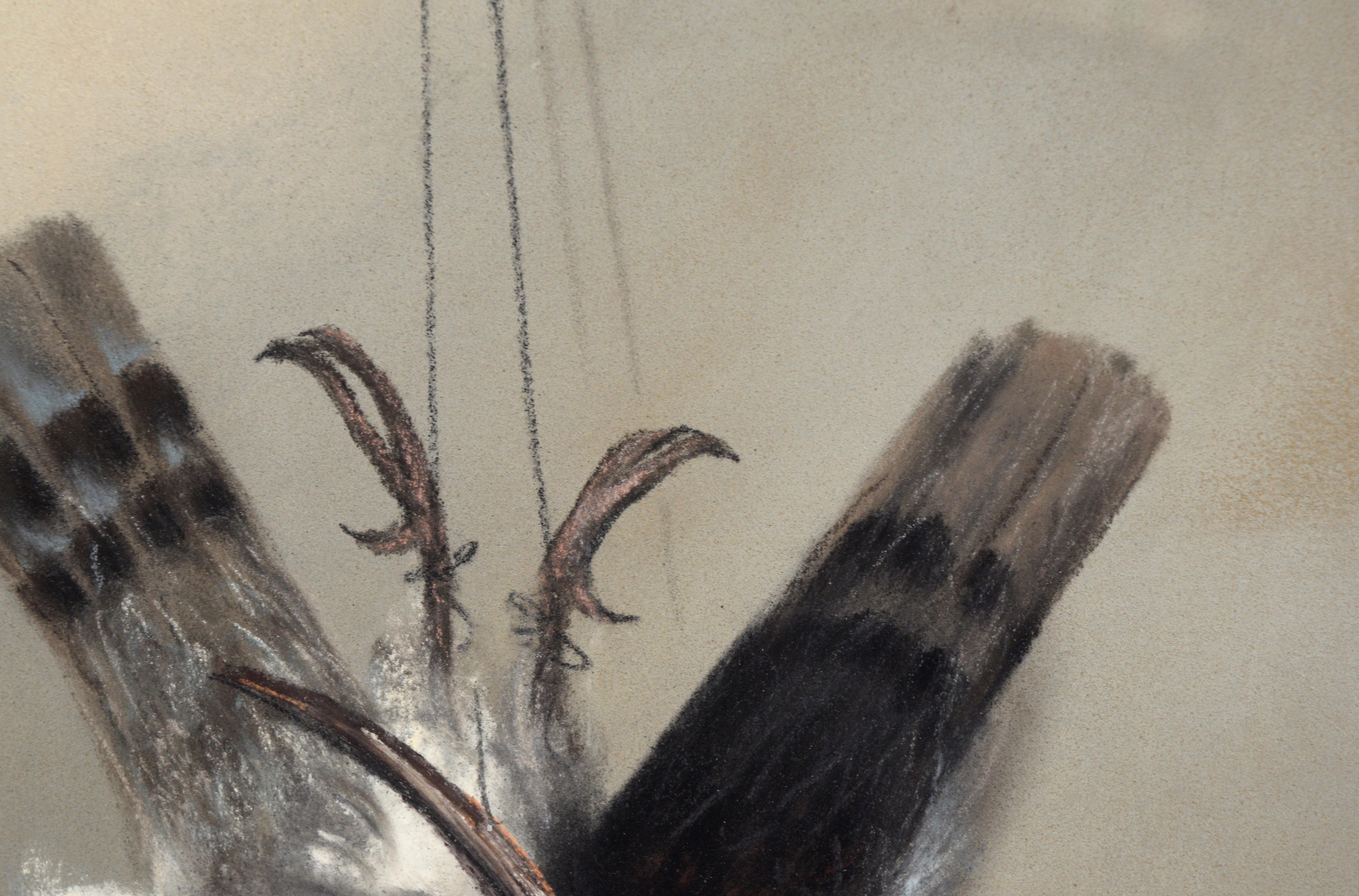 Deux oiseaux de jeu - Style trompe-l'œil au pastel sur papier

Deux oiseaux dans un style réaliste par LV Seely (19e siècle). Les oiseaux sont suspendus par les pattes, comme s'ils venaient d'être chassés. Les ombres projetées sur le mur et les