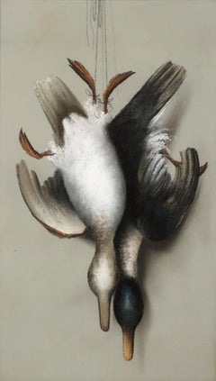 Due anatre - Stile Trompe l'Oeil in pastello su carta