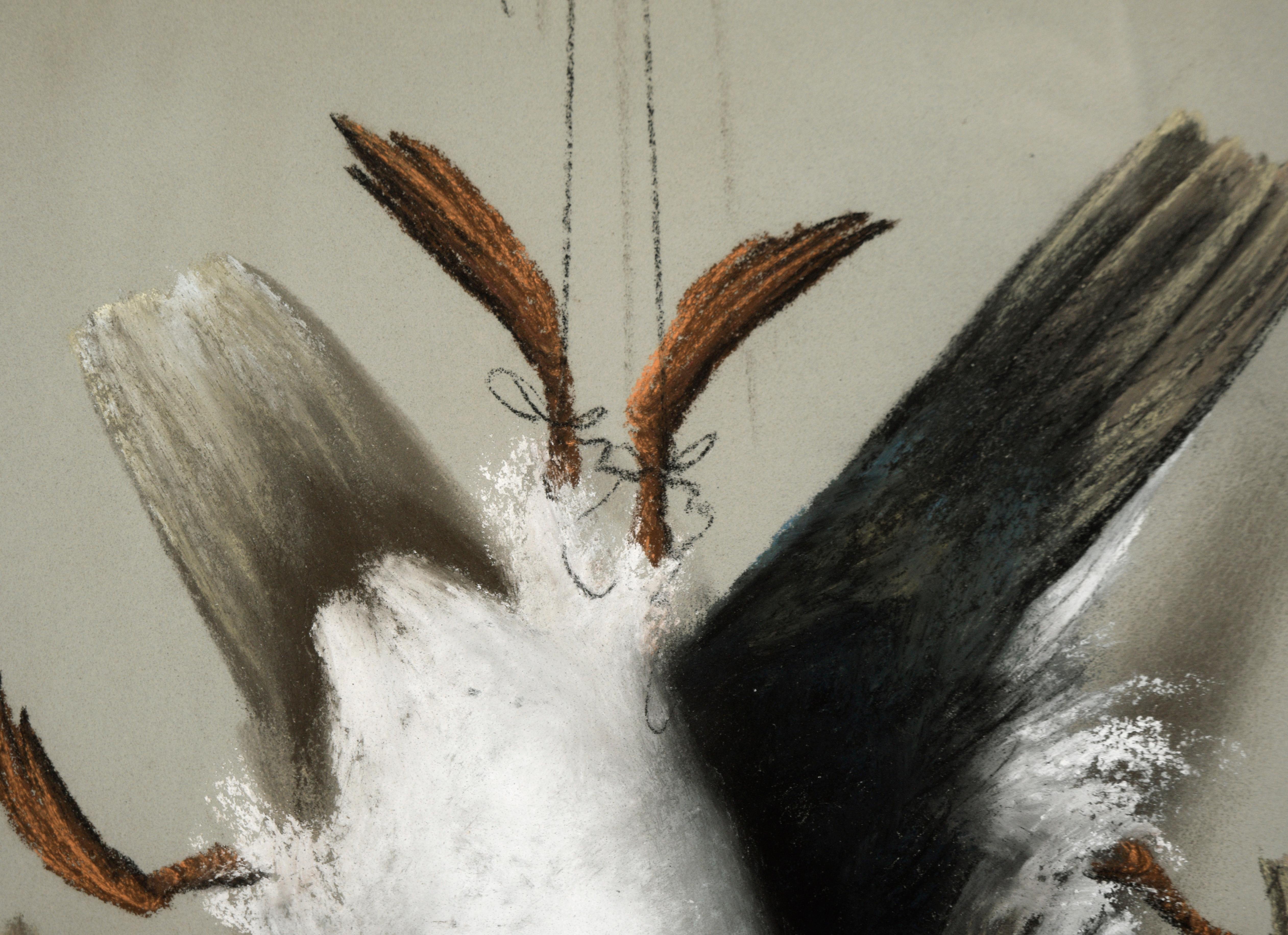 Deux canards - Style trompe-l'œil au pastel sur papier

Deux canards dans un style réaliste par LV Seely (19e siècle). Les oiseaux sont suspendus par les pattes, comme s'ils venaient d'être chassés. Les ombres projetées sur le mur et les oiseaux