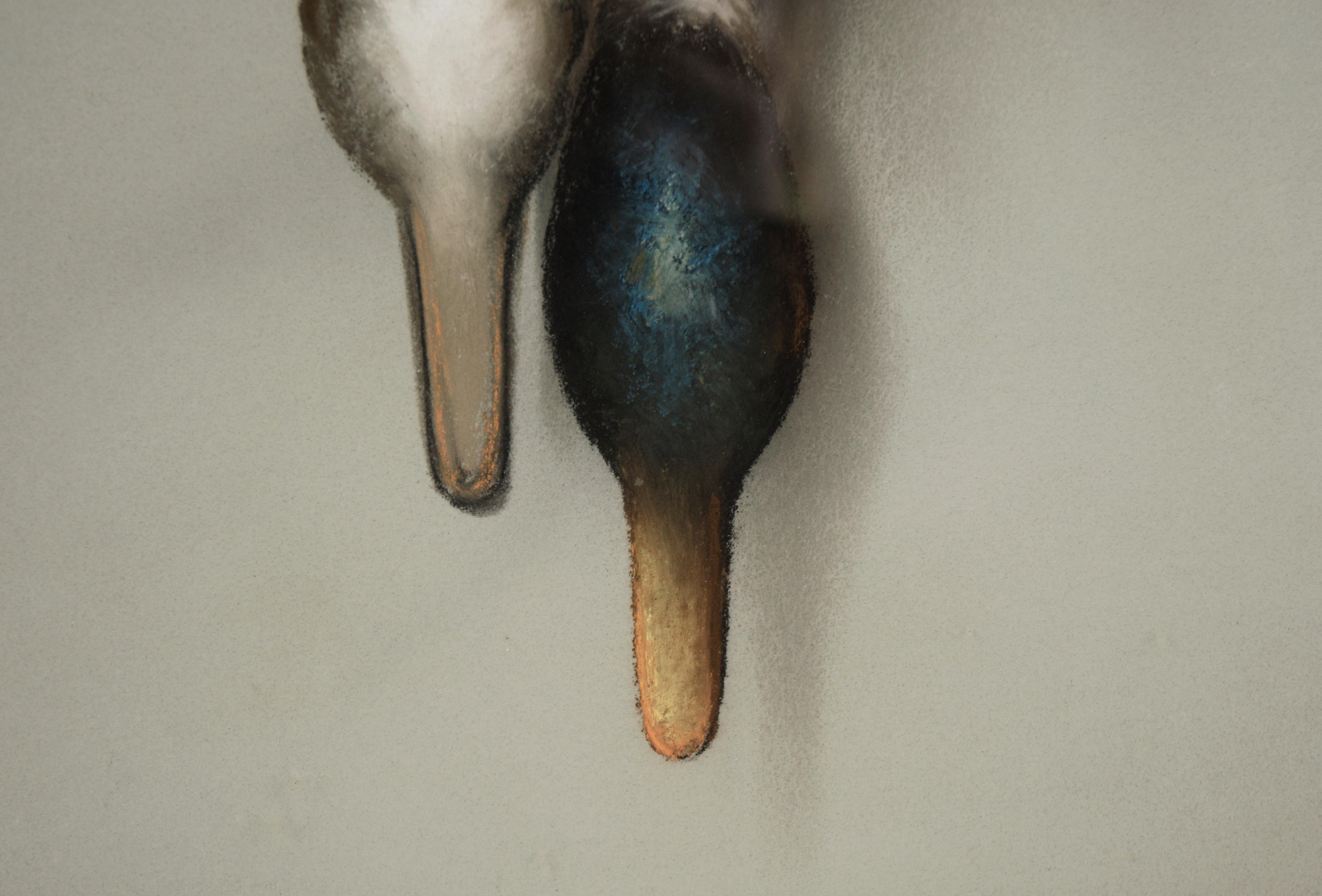 Two Ducks - Trompe l'Oeil Style in Pastel on Paper For Sale 5