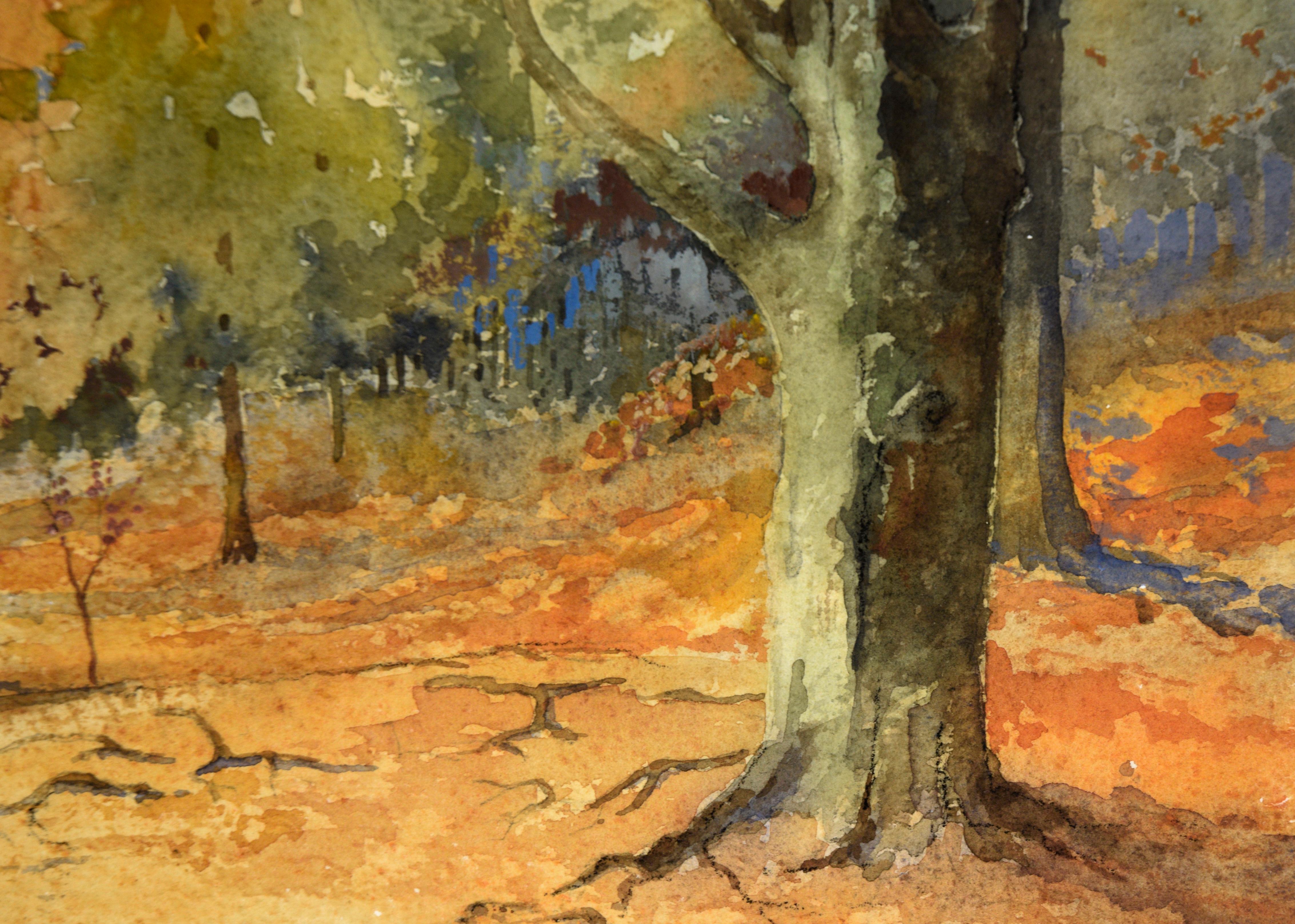 Queensdown Warren, Kent - Autumn Forest Interior Landscape in Watercolor

Colorful forest landscape by L.B.H. Cremer (20th Century). Layers of color create a deep forest, full of orange, yellow, and green foliage. This piece balances impressionism
