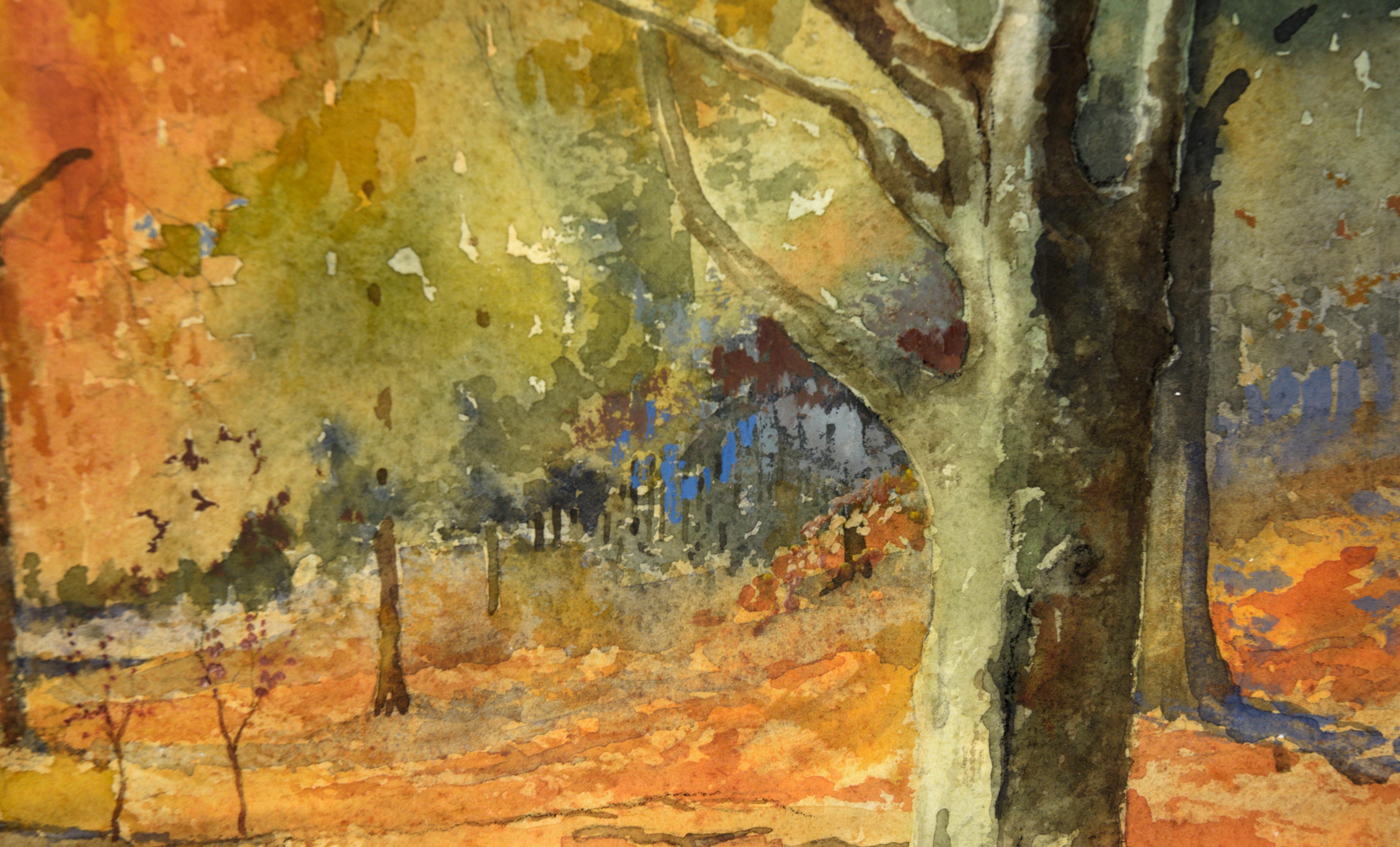 Queensdown Warren, Kent - Autumn Forest Interior Landscape in Watercolor For Sale 1