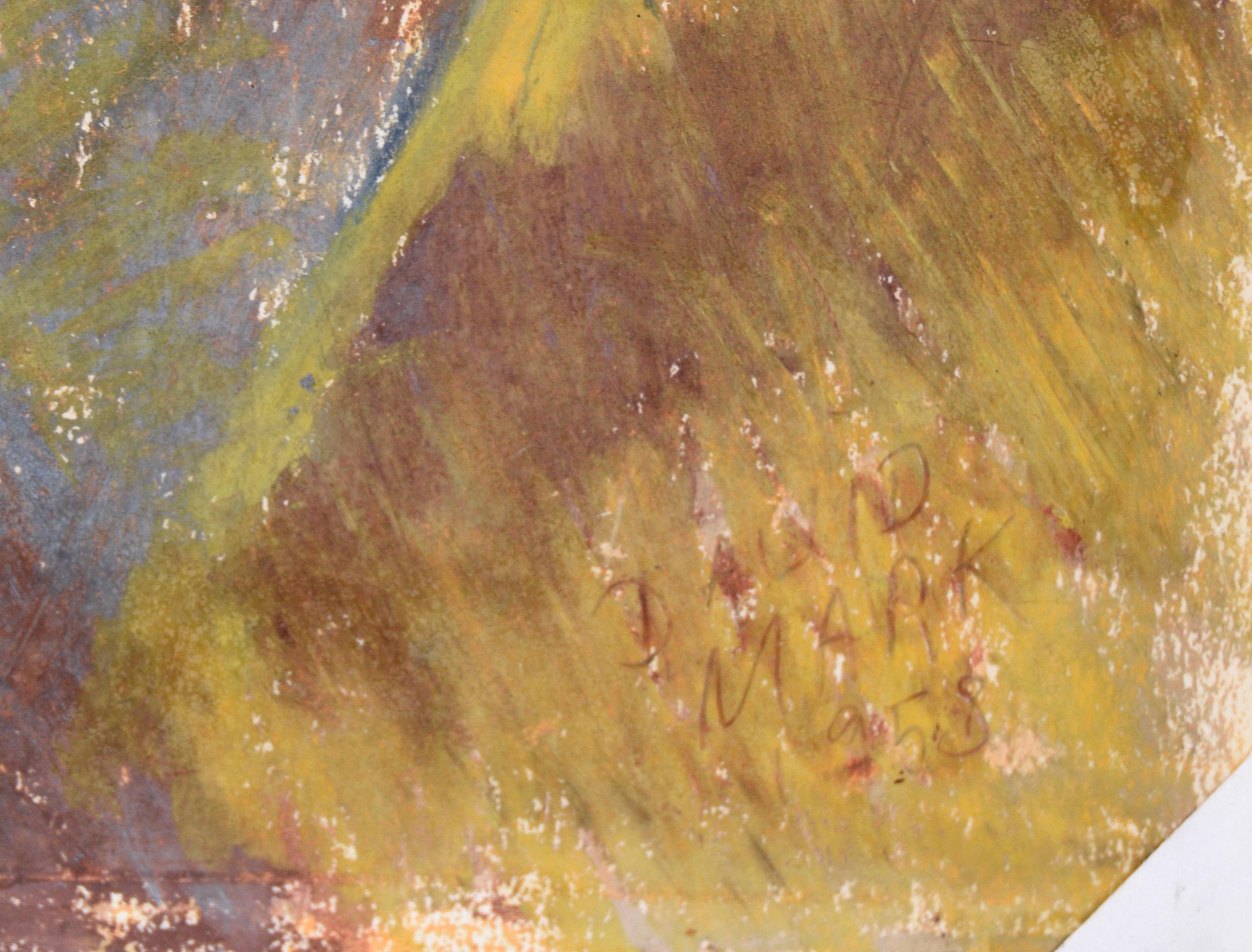 Daisies und Sonnenblumen – Stillleben, Ölpastell auf Papier im Angebot 2